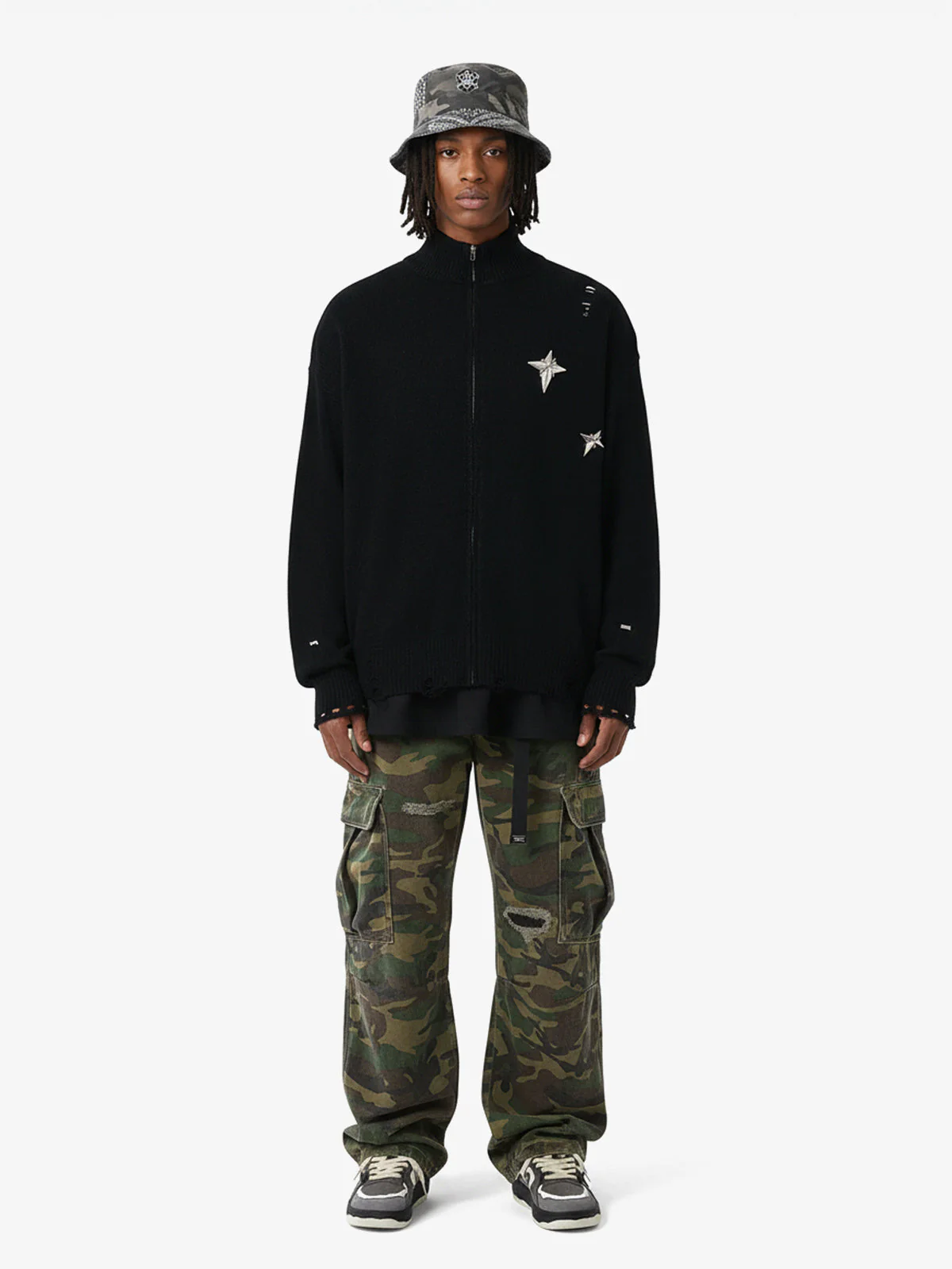 Woven Ripped Camouflage Cargo Baggy Pants - 2410 - Image 3