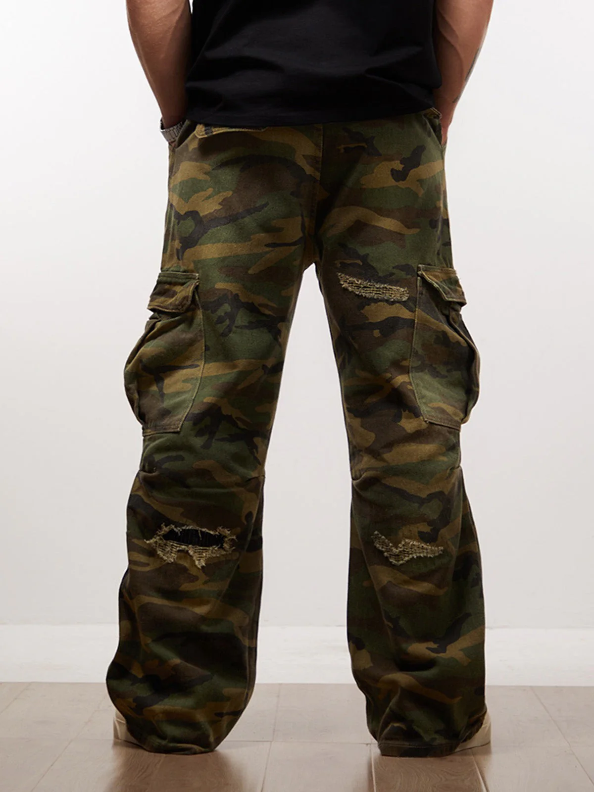Woven Ripped Camouflage Cargo Baggy Pants - 2410 - Image 6
