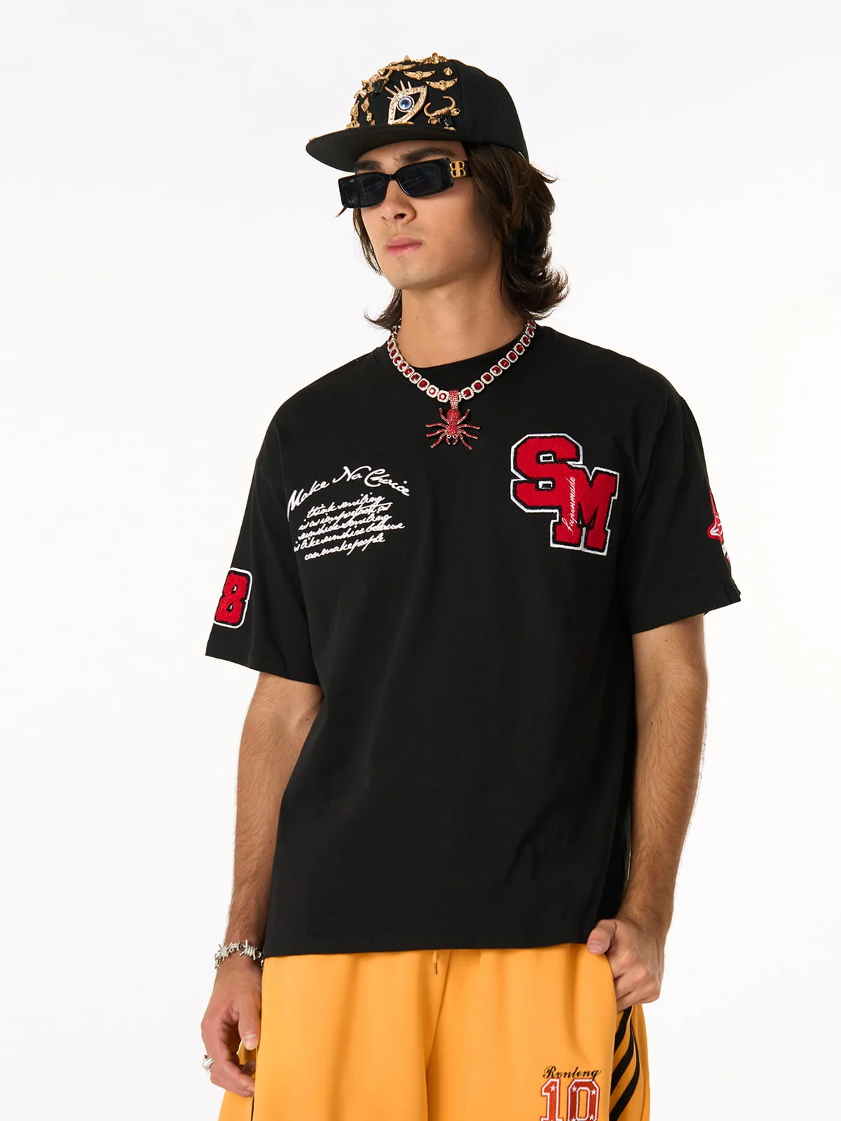Retro Motorcycle Style Heavy Patch Embroidered T-shirt - Image 4