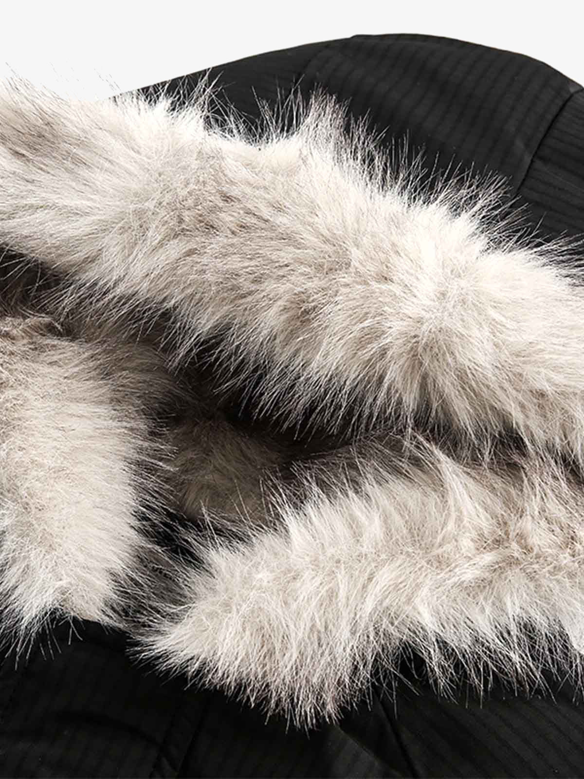 Retro Fur Hooded Fleece Bomber Jacket - 2478 - Image 4