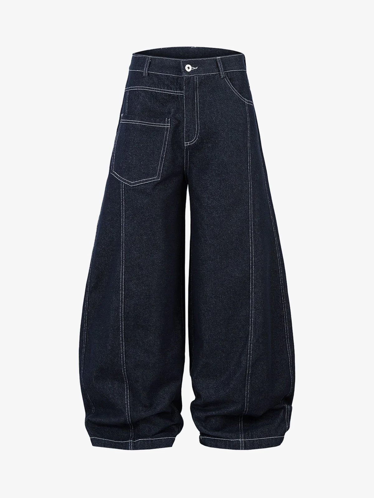 Deconstructed Contrast Stitching Barrel Jeans - 2326