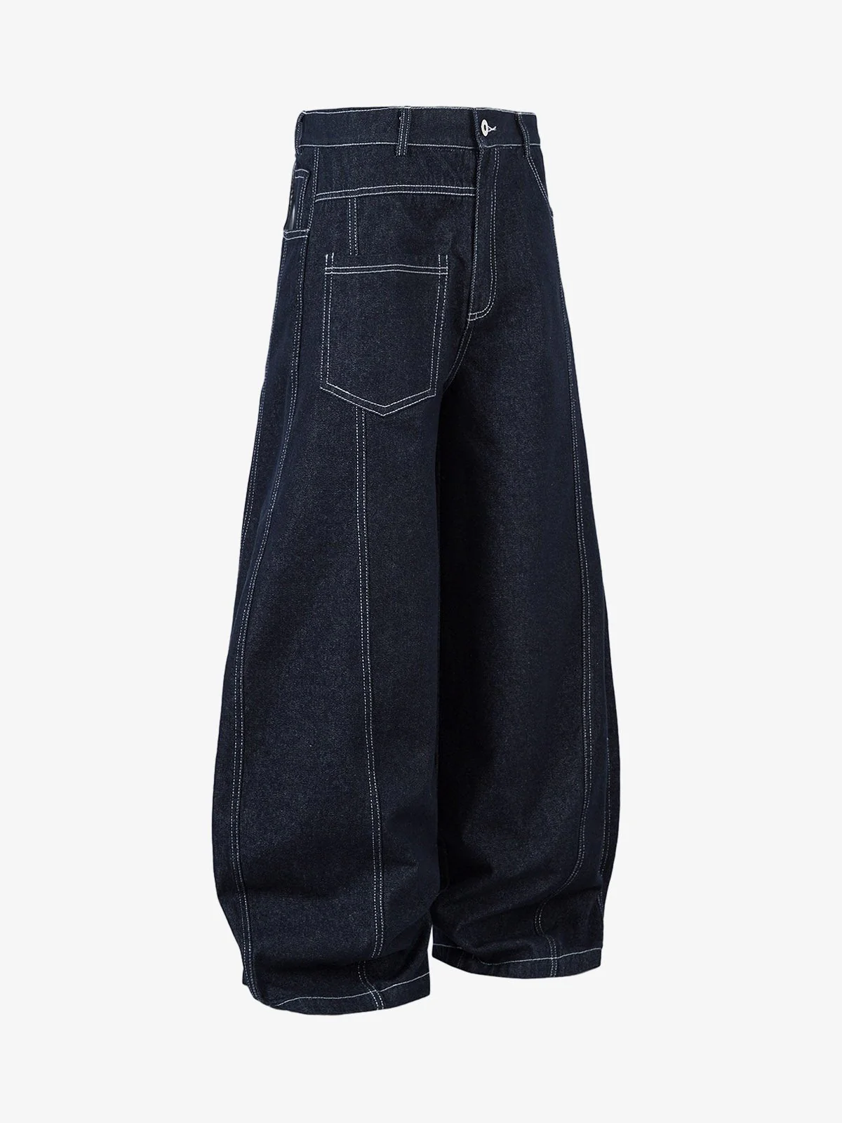 Deconstructed Contrast Stitching Barrel Jeans - 2326 - Image 3