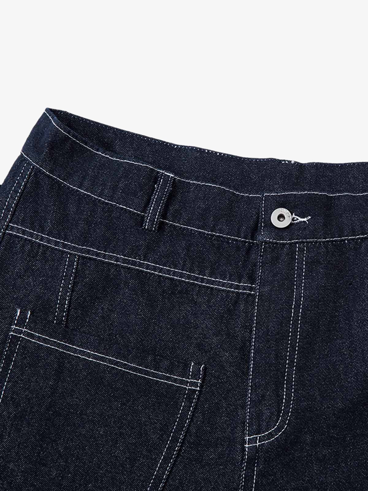 Deconstructed Contrast Stitching Barrel Jeans - 2326 - Image 4