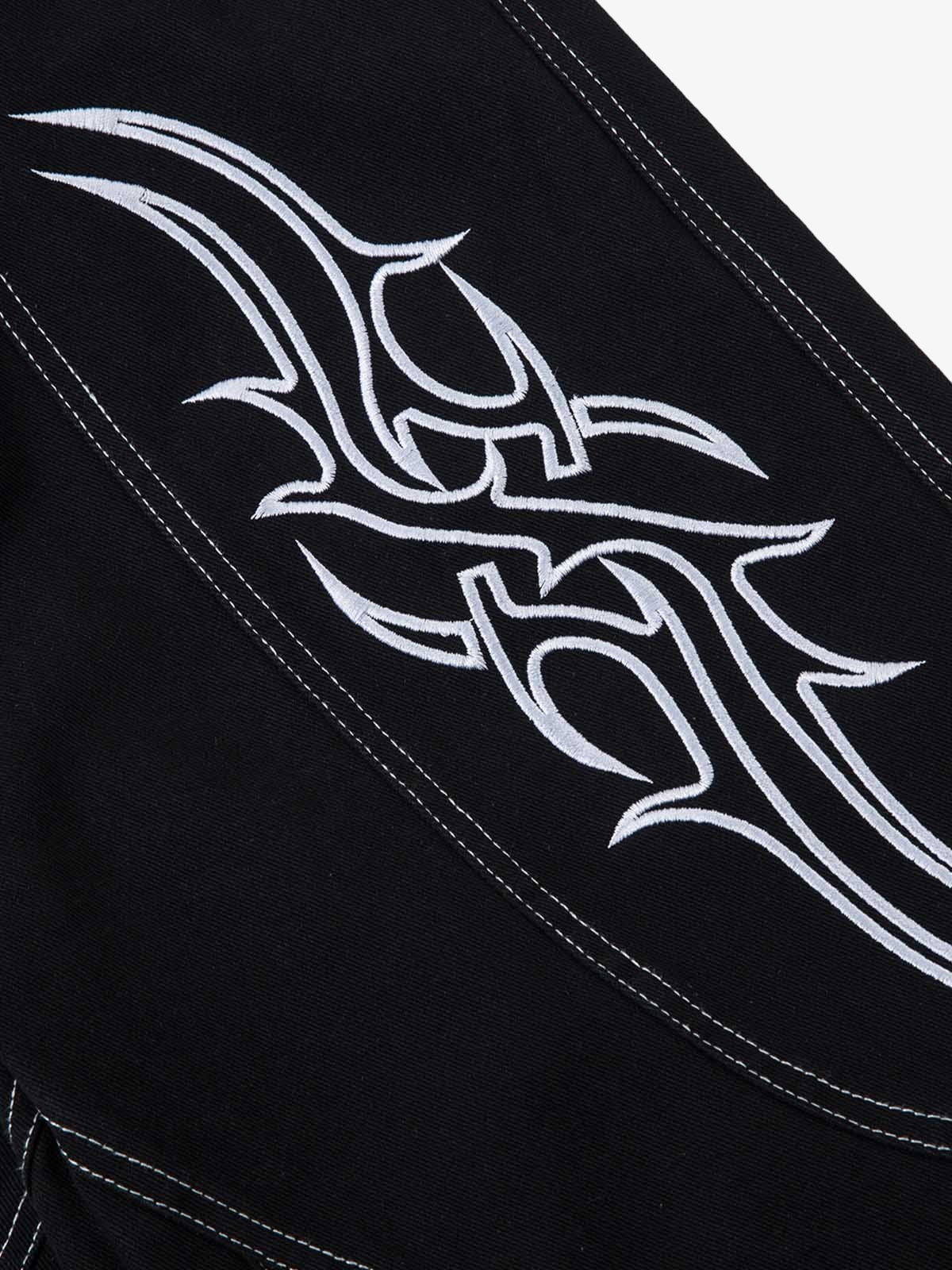Deconstructed Contrast Embroidered Baggy Jeans - 2330 - Image 7