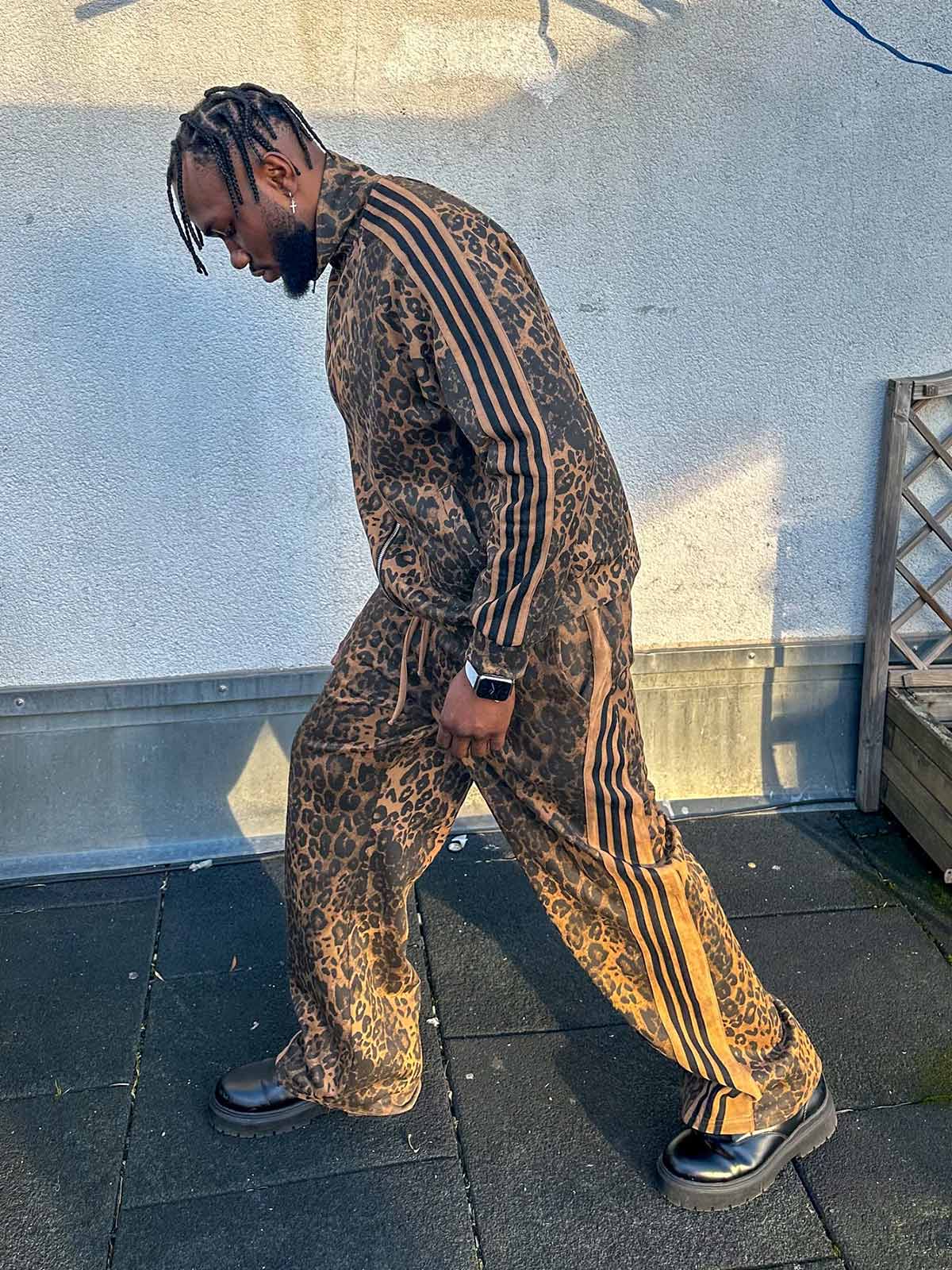 French Terry Cheetah Print Suede Tracksuit - 2277 - Image 3