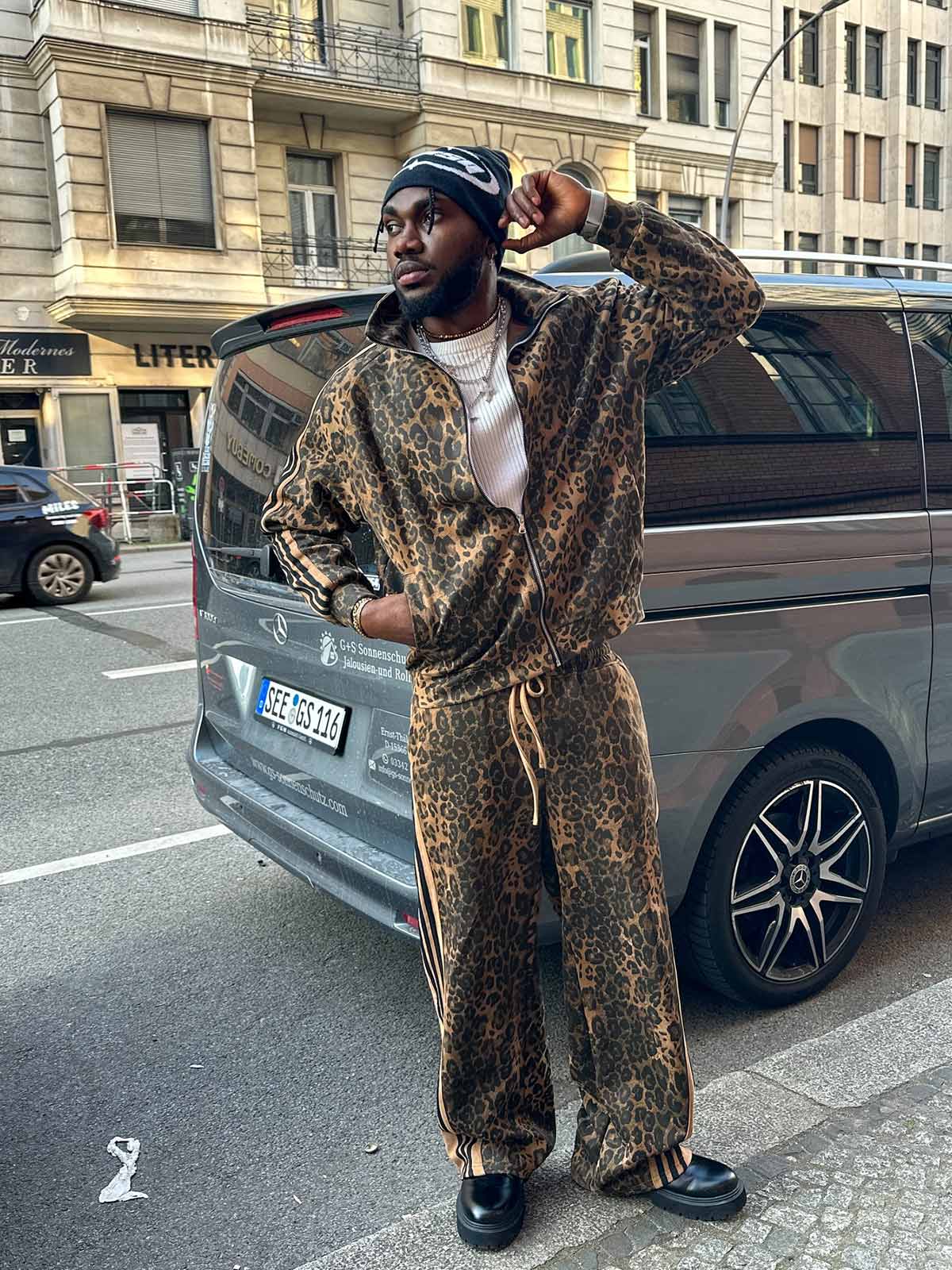 French Terry Cheetah Print Suede Tracksuit - 2277 - Image 5