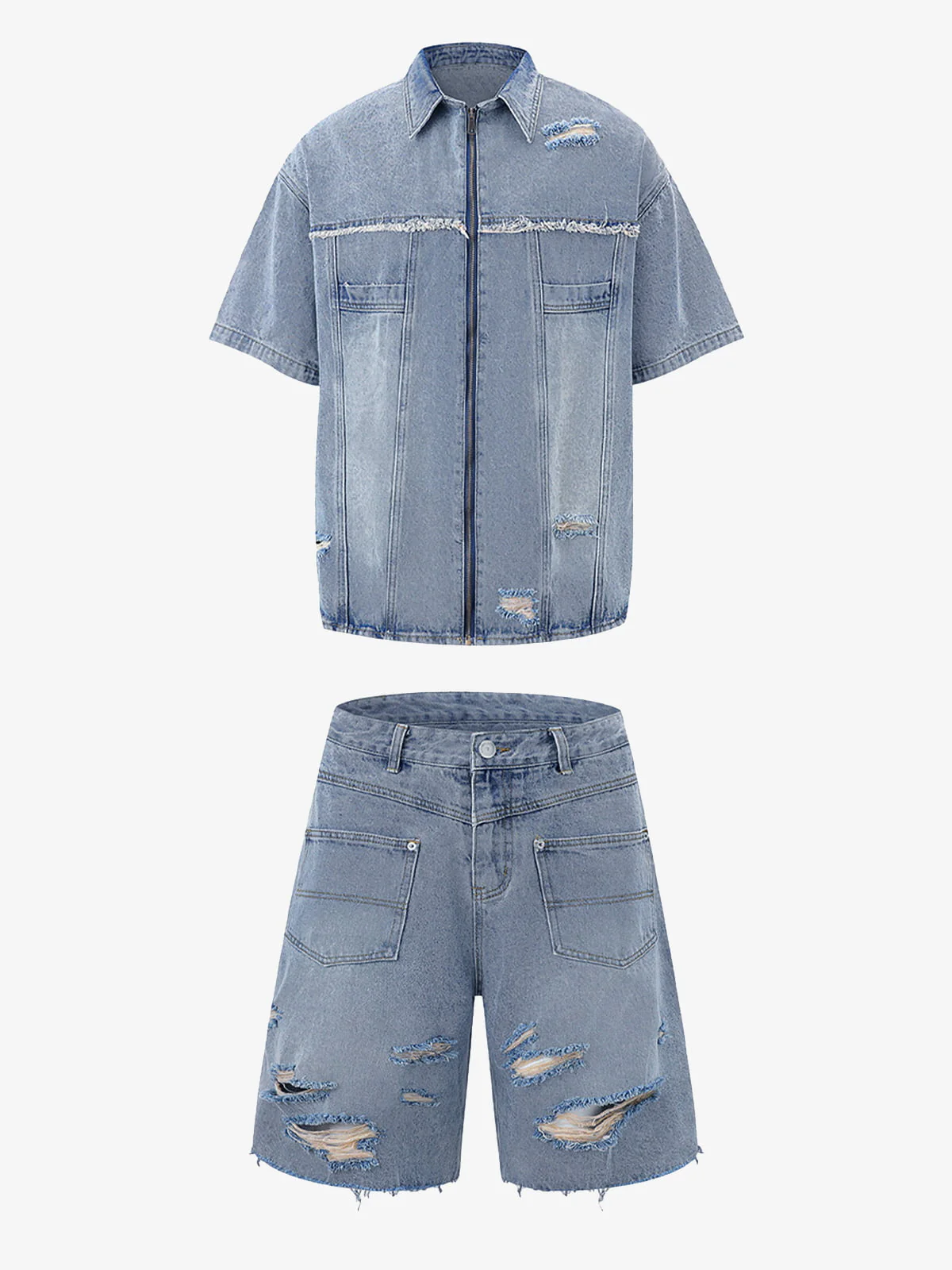 Ripped Denim Distressed Suit - 2460 - Image 3