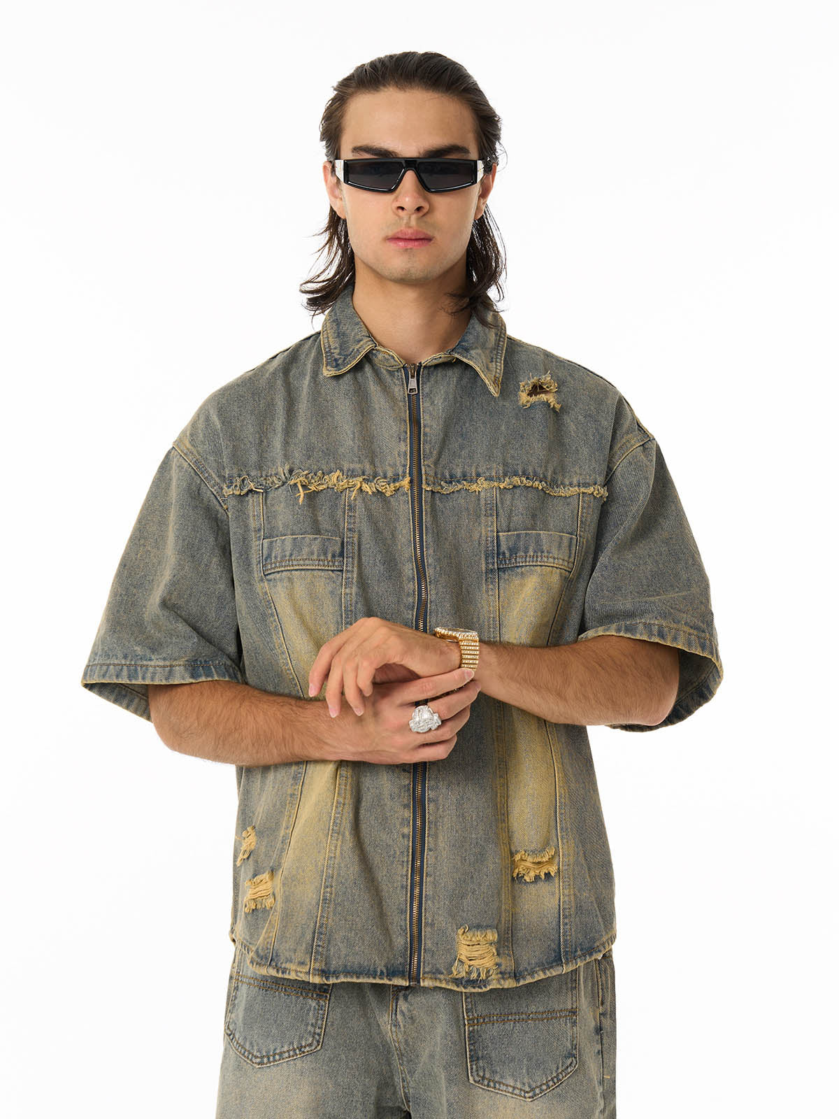 Ripped Denim Distressed Suit - 2460 - Image 5