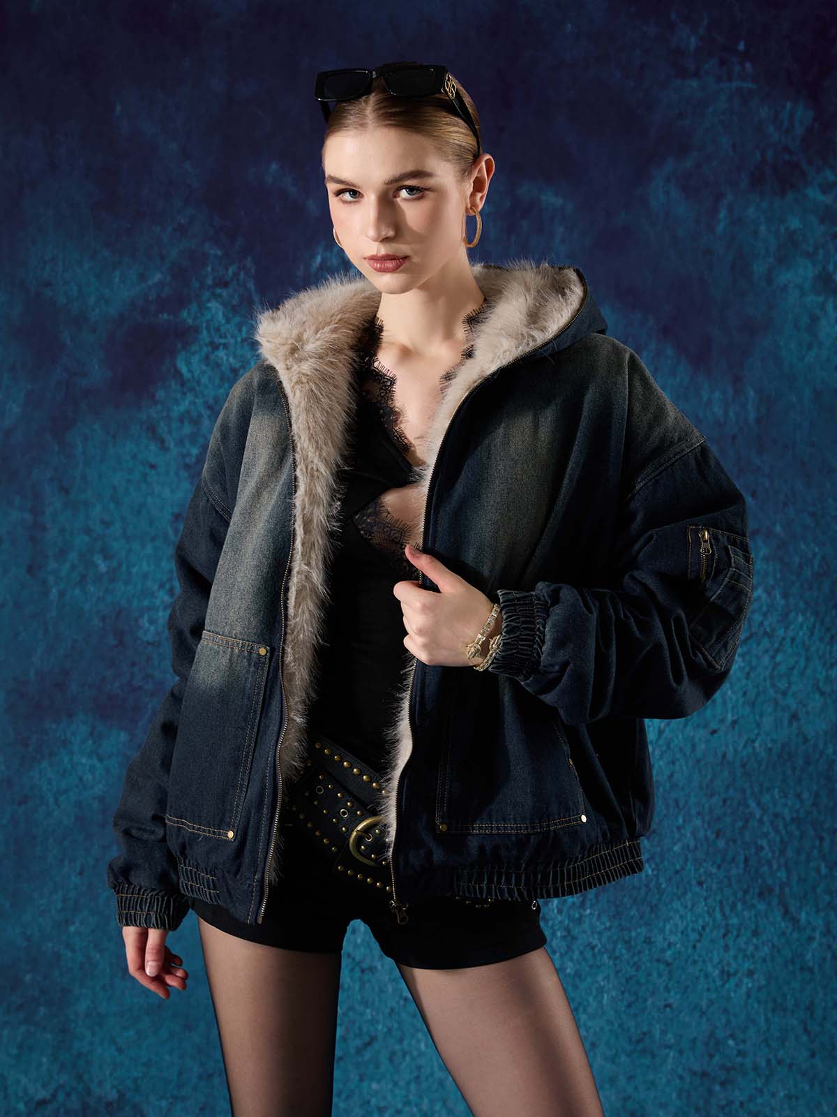 Cotton Washed Fur Hooded Jacket - 2265 - Image 5