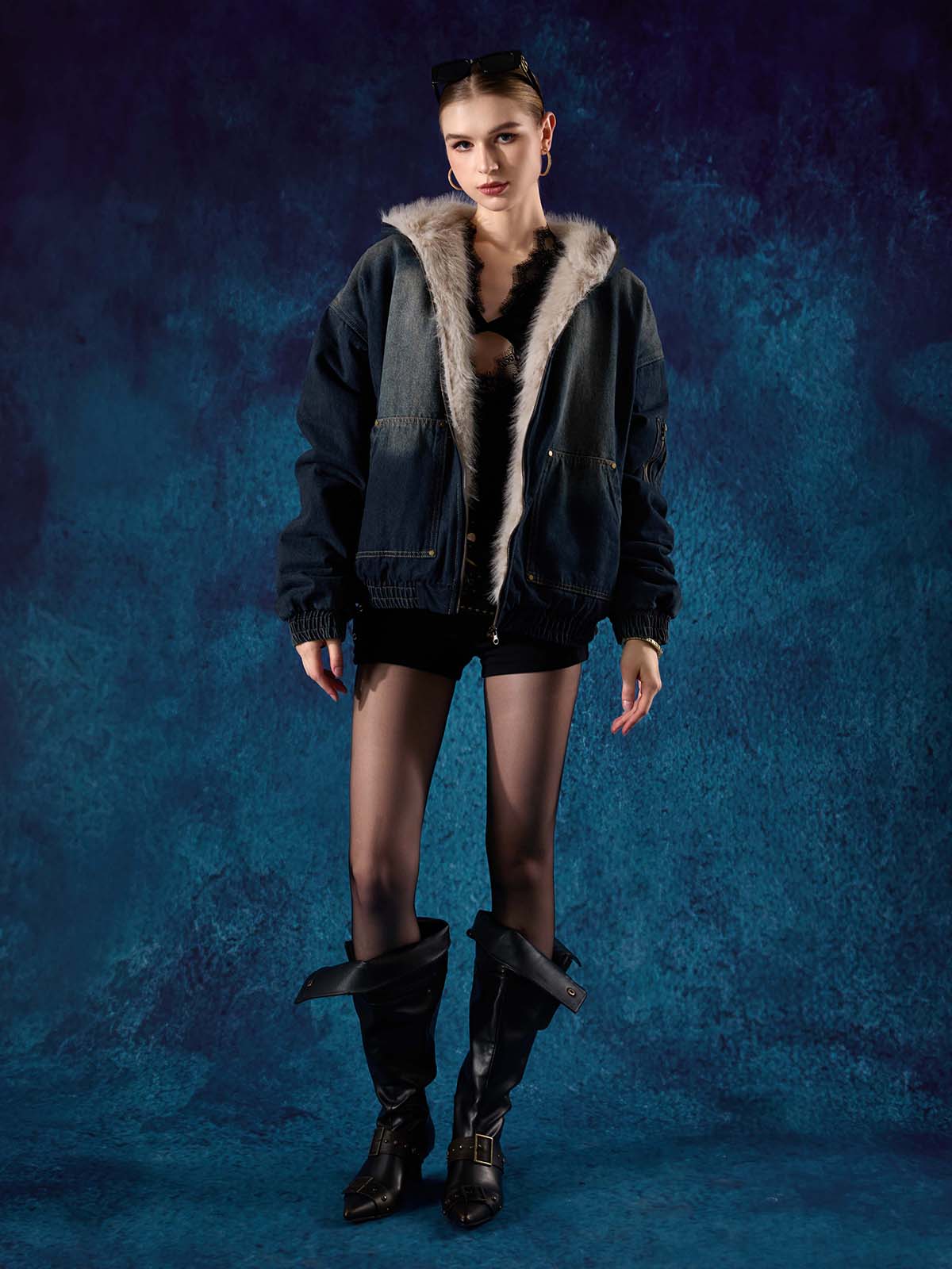 Cotton Washed Fur Hooded Jacket - 2265 - Image 7