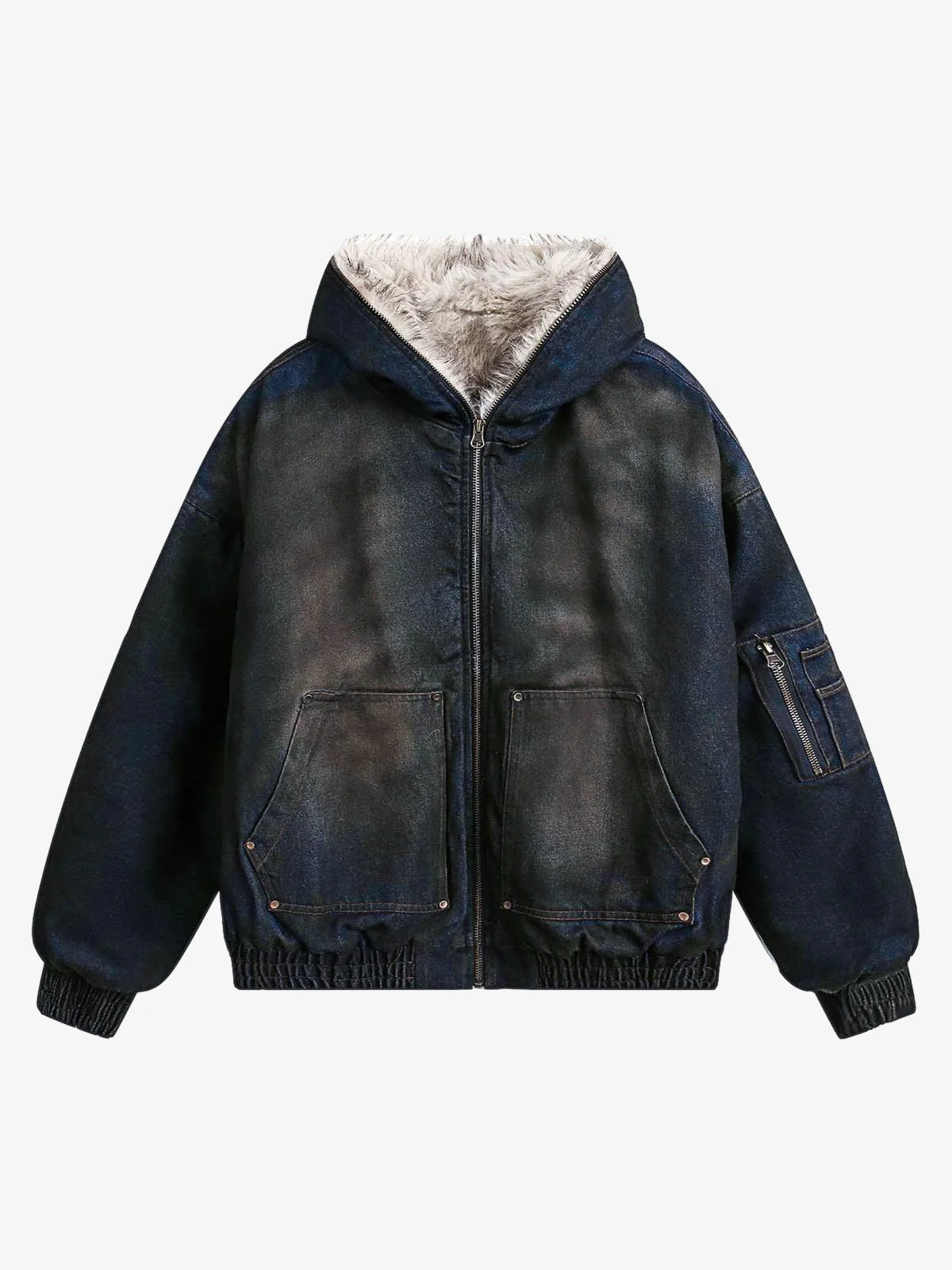 Cotton Washed Fur Hooded Jacket - 2265 - Image 9