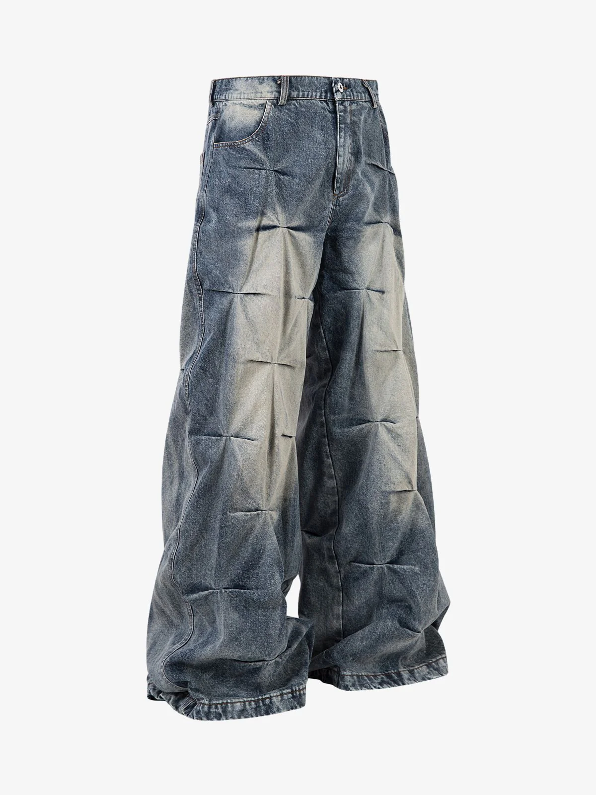 Distressed Washed Pleated Jeans - Image 6