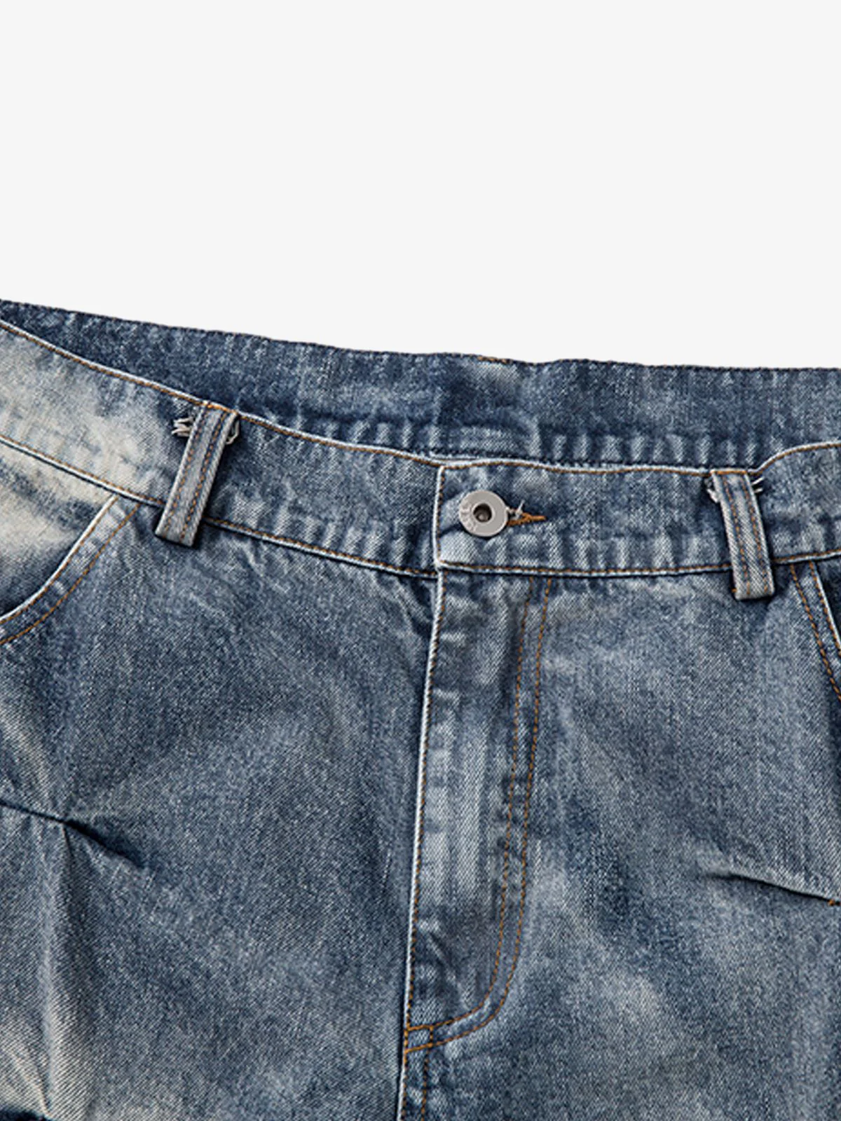 Distressed Washed Pleated Jeans - Image 9