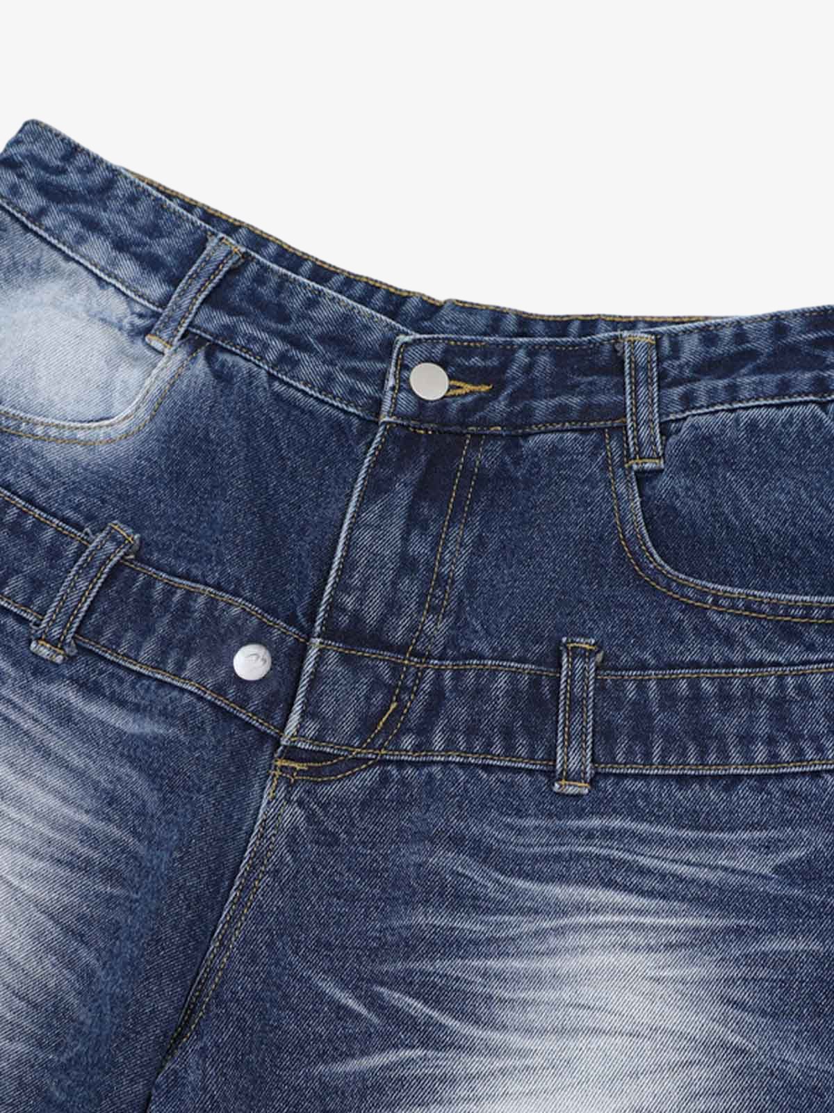 Distressed Washed Workwear Denim Shirt And Jorts Set - Image 11