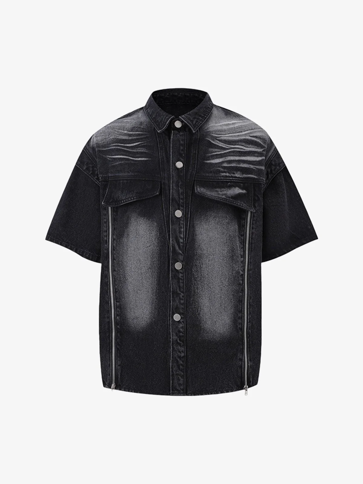 Distressed Washed Workwear Denim Shirt And Jorts Set - Image 13