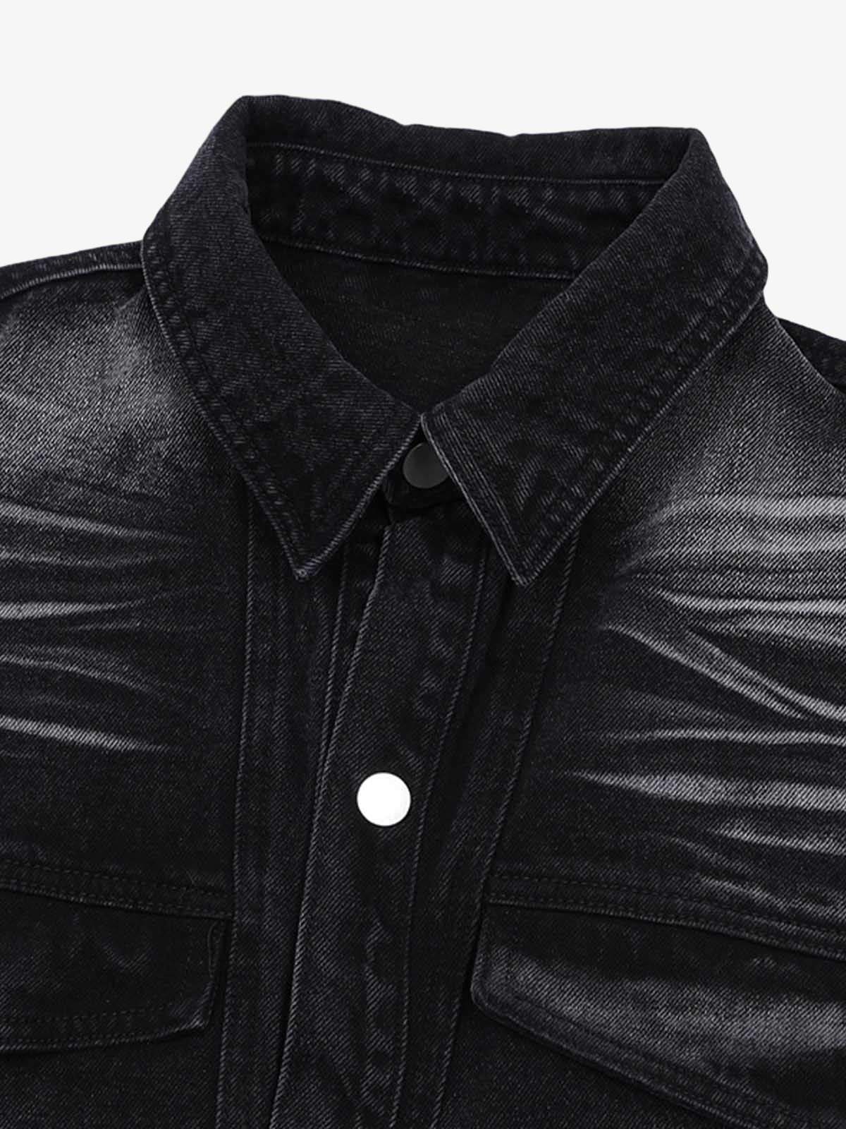 Distressed Washed Workwear Denim Shirt And Jorts Set - Image 17
