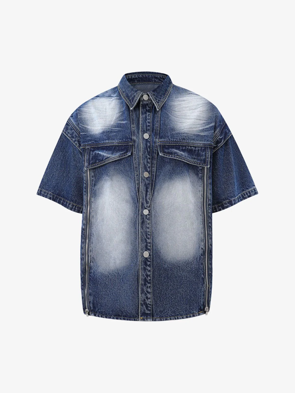 Distressed Washed Workwear Denim Shirt And Jorts Set - Image 2