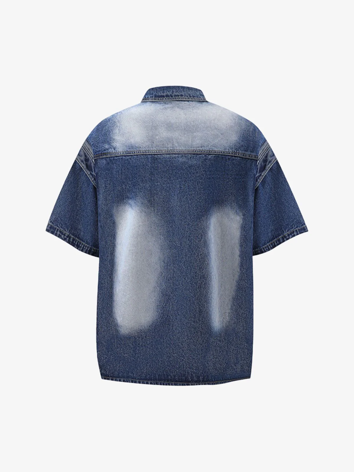 Distressed Washed Workwear Denim Shirt And Jorts Set - Image 3