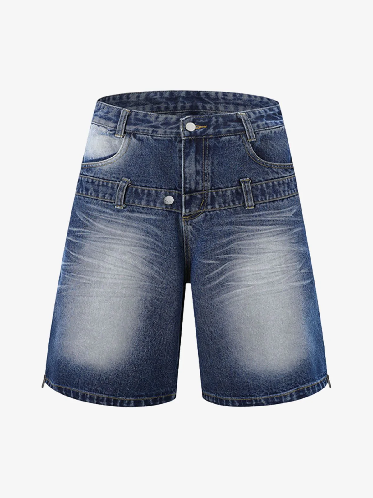 Distressed Washed Workwear Denim Shirt And Jorts Set - Image 4