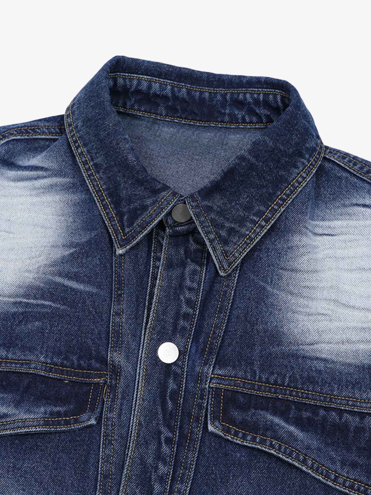 Distressed Washed Workwear Denim Shirt And Jorts Set - Image 6