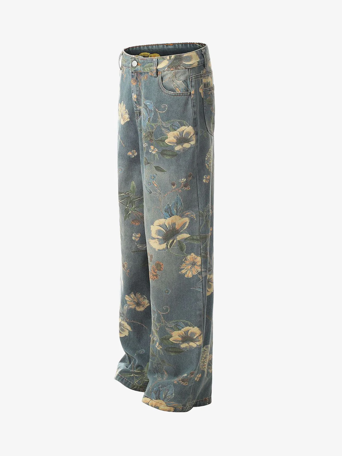 Denim Floral Print Carpenter Jeans - 2237 - Image 10
