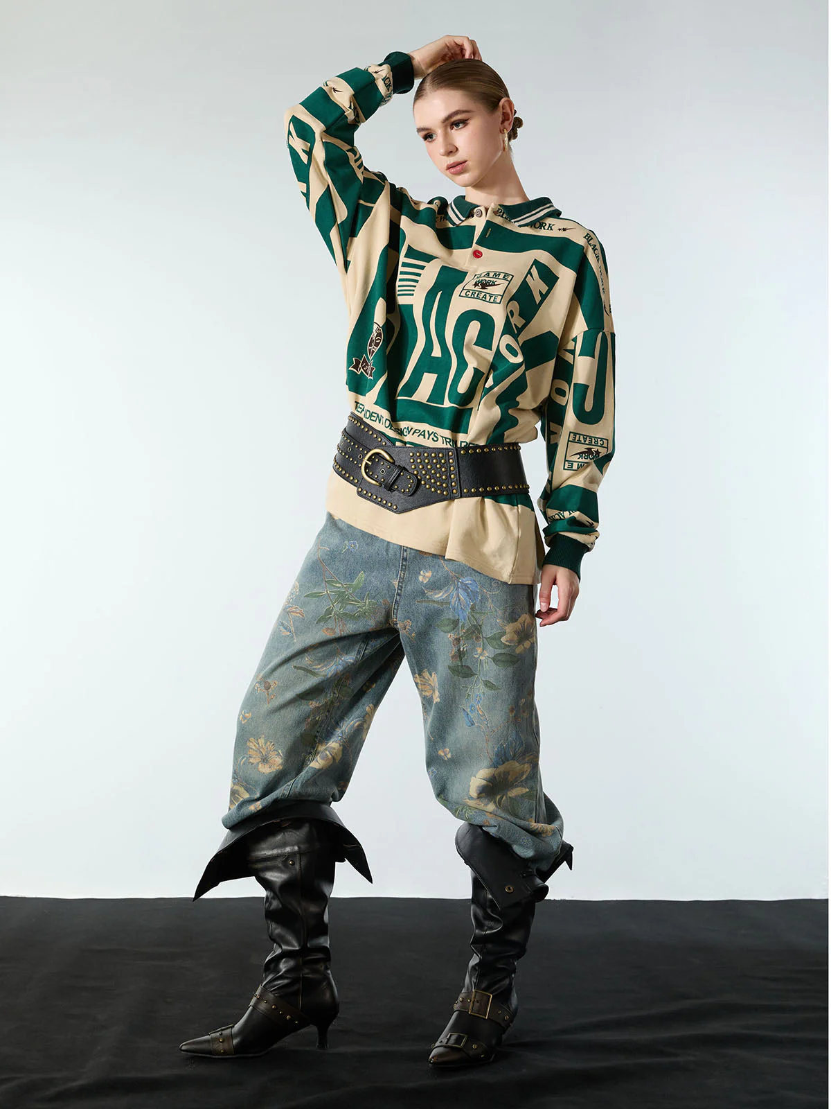 Denim Floral Print Carpenter Jeans - 2237 - Image 6