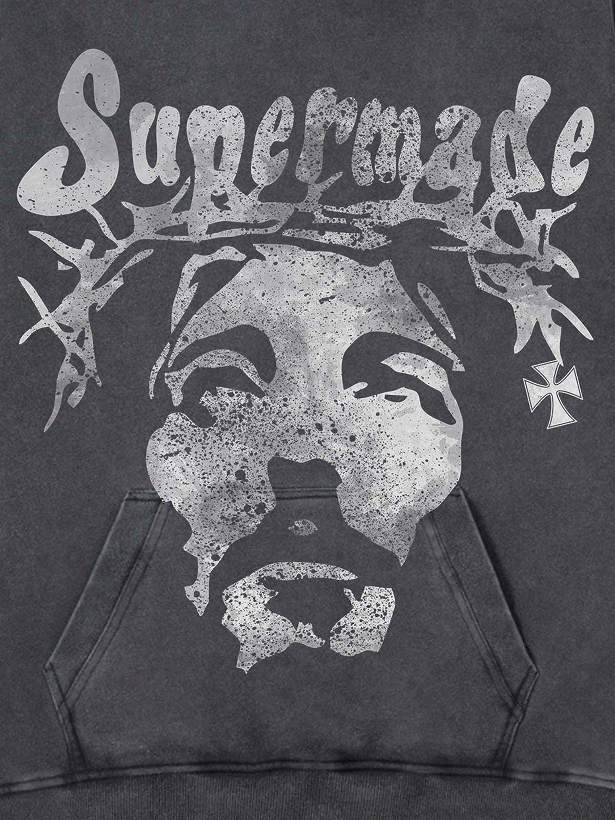 Thesupermade Heavy Washed Jesus Graphic Hoodie - 1973 - Image 11
