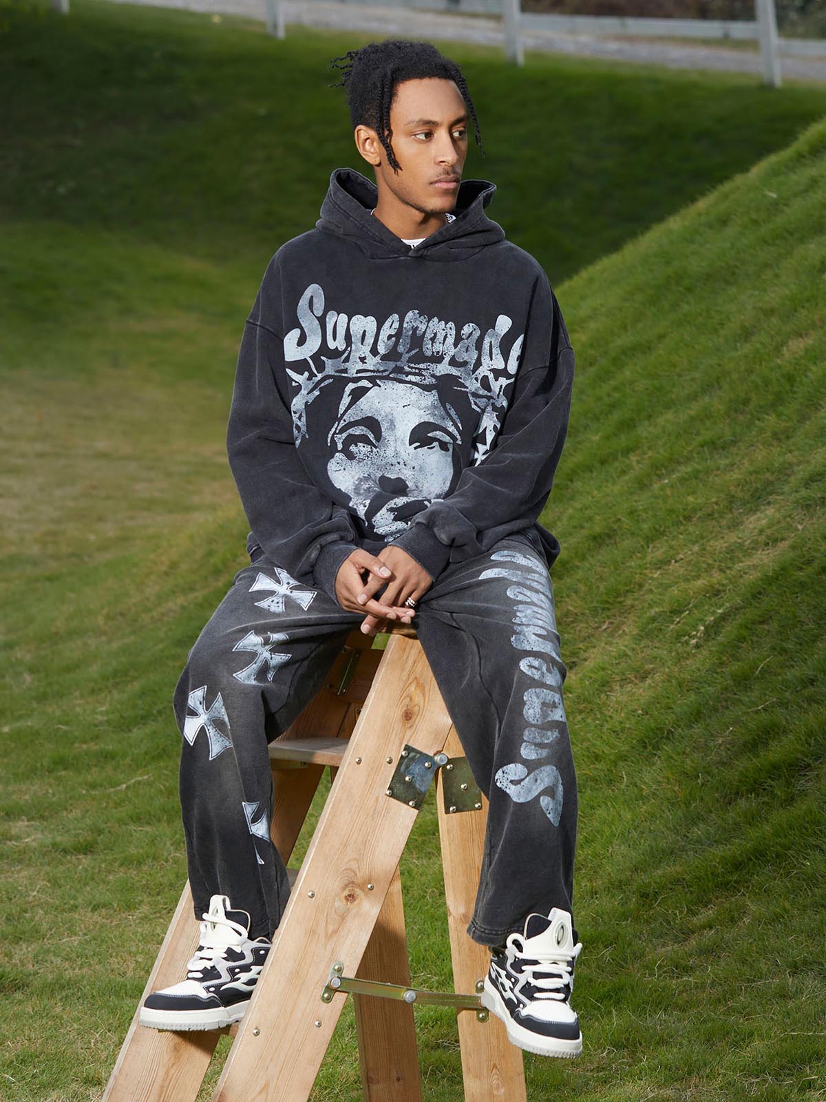 Thesupermade Heavy Washed Jesus Graphic Hoodie - 1973 - Image 3