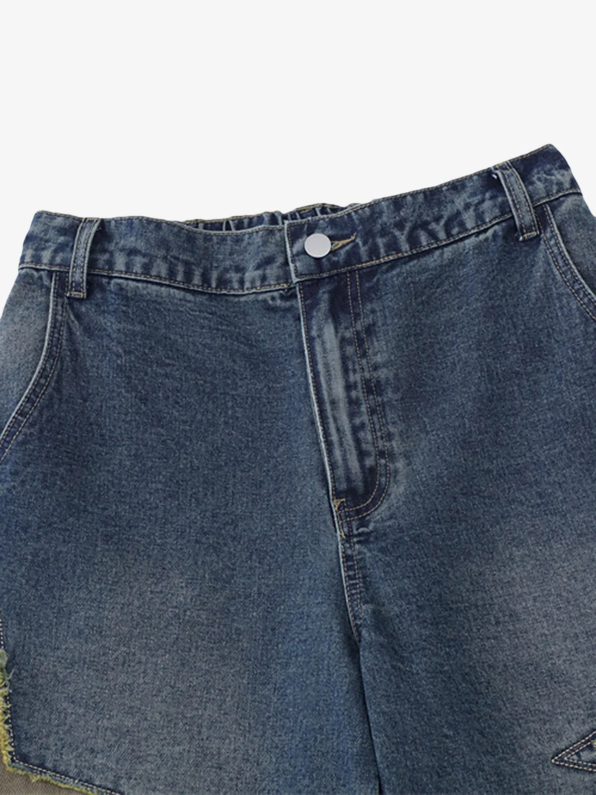Street Patchwork Star Embroidered Denim Shorts - 2133 - Image 4