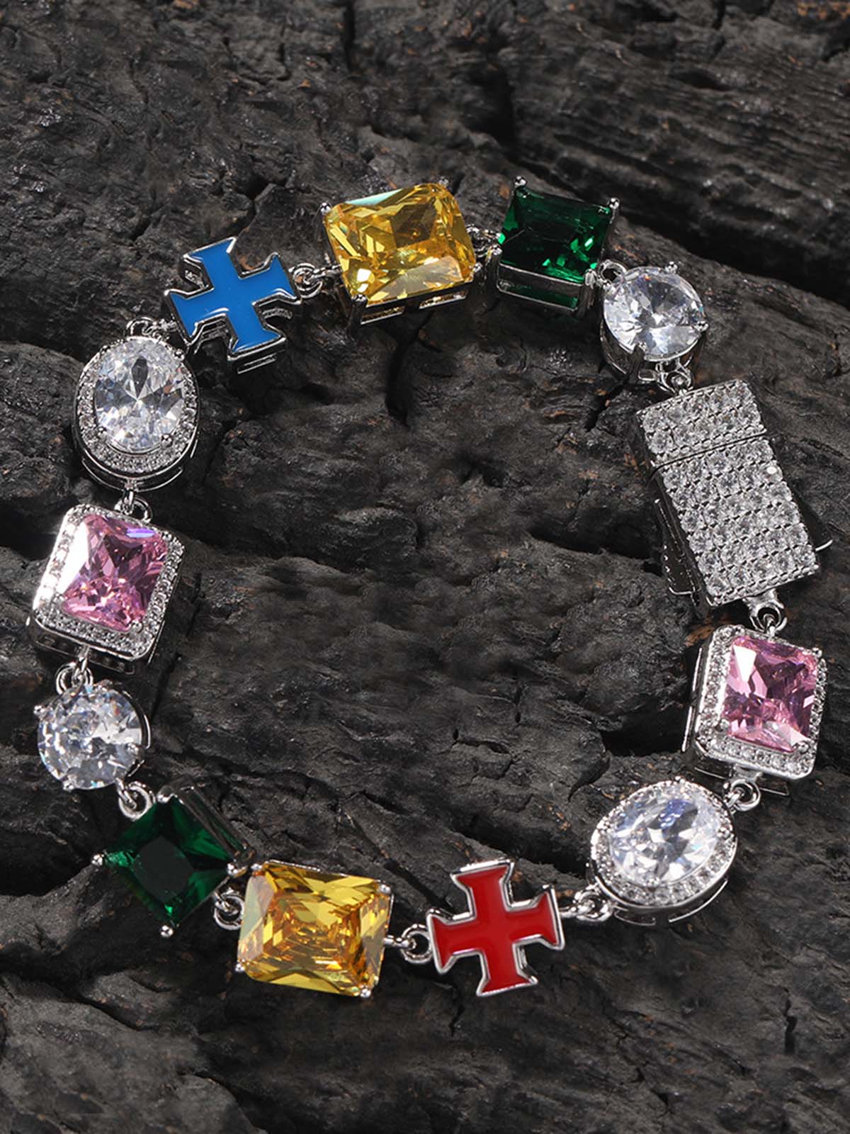Colorful Zircon Evil Eye Cross Necklace - Image 2