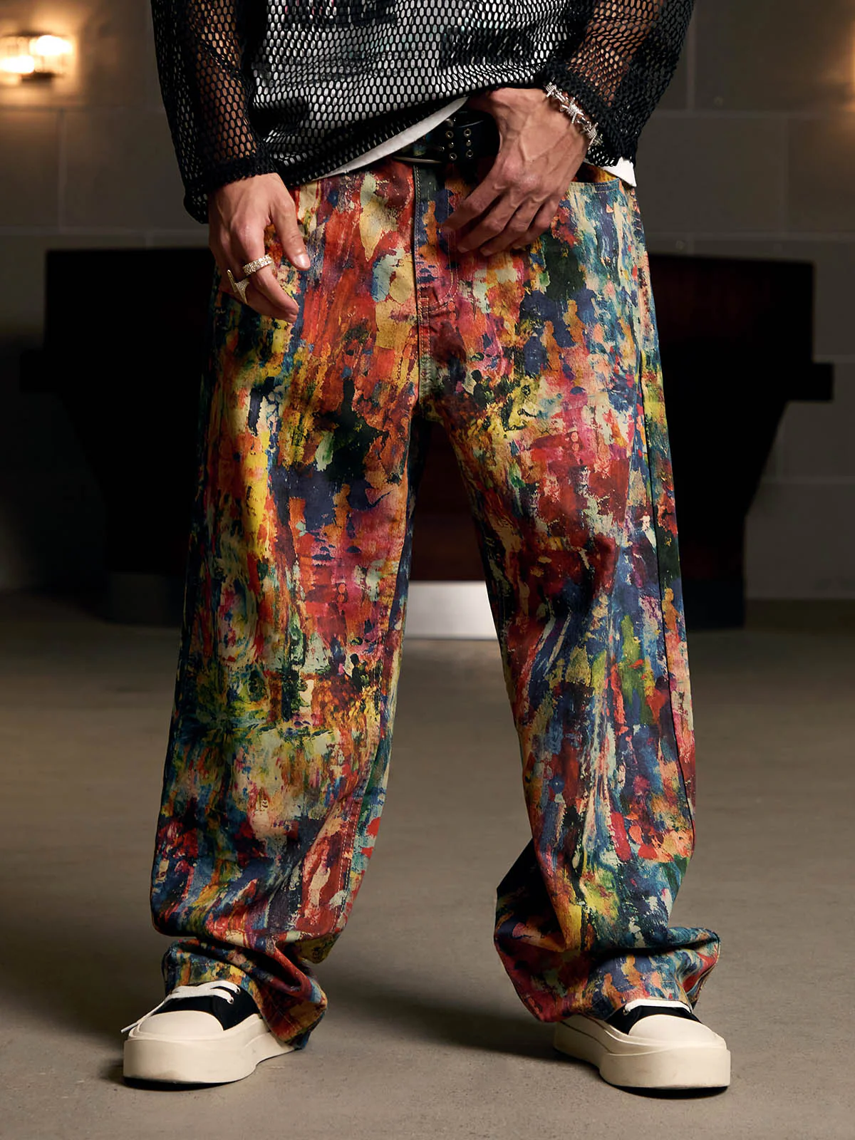 Street Oil Painting Color Straight Jeans - 2348 - Image 3