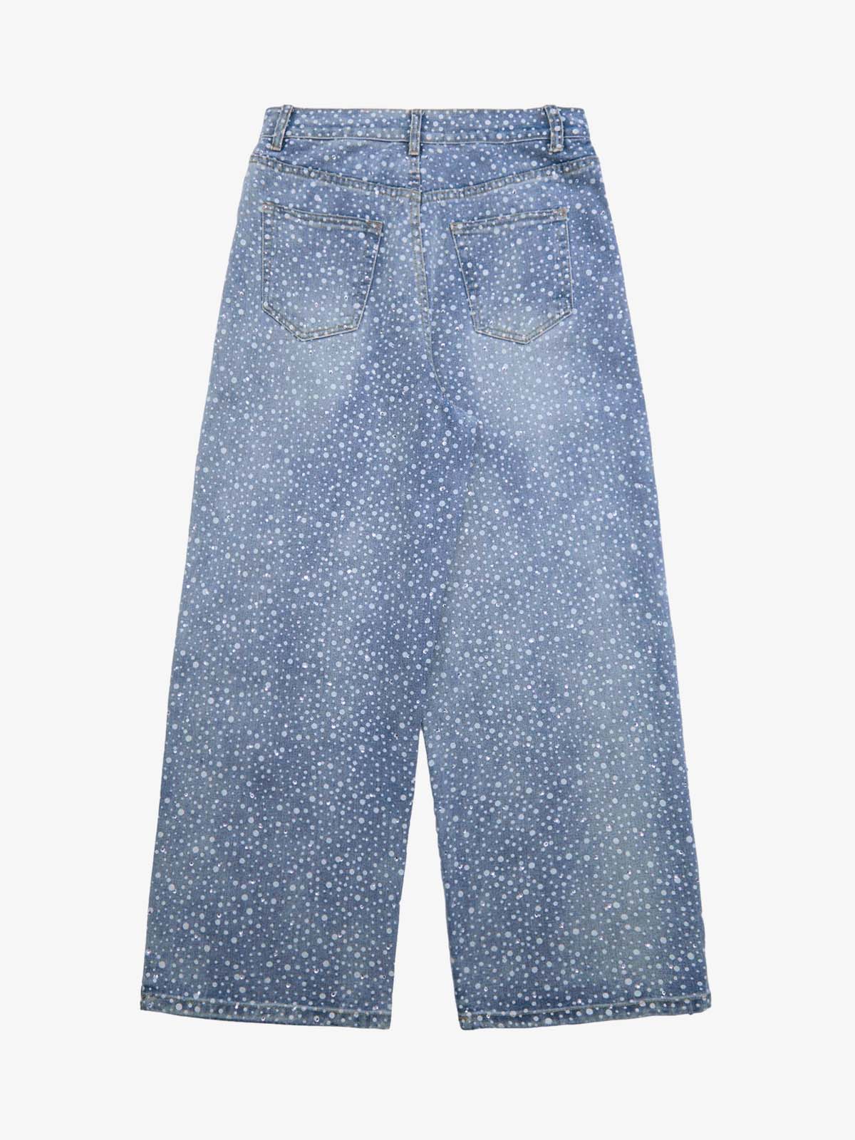Thesupermade Ink Splashed Hotfix Rhinestone Baggy Jeans - 2306 - Image 2