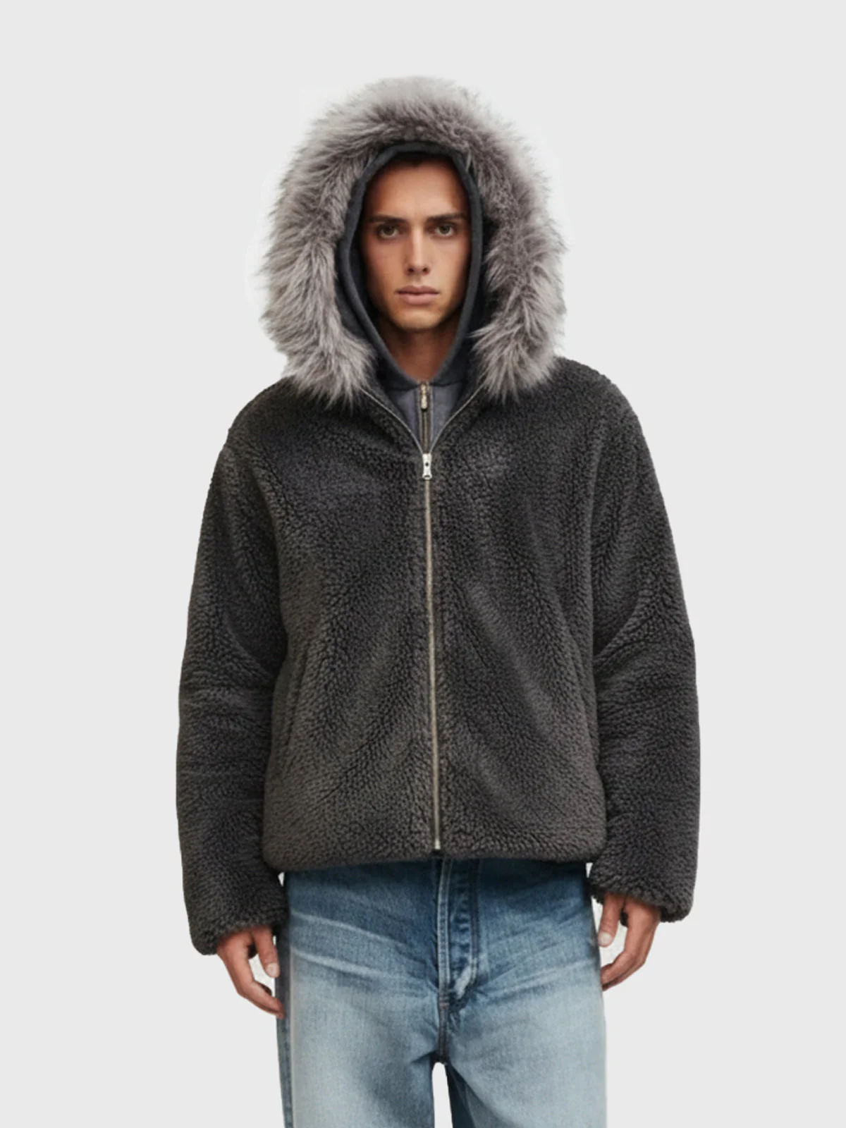 Thesupermade Fur Hooded Quilted Sherpa Jacket - 2304 - Image 3