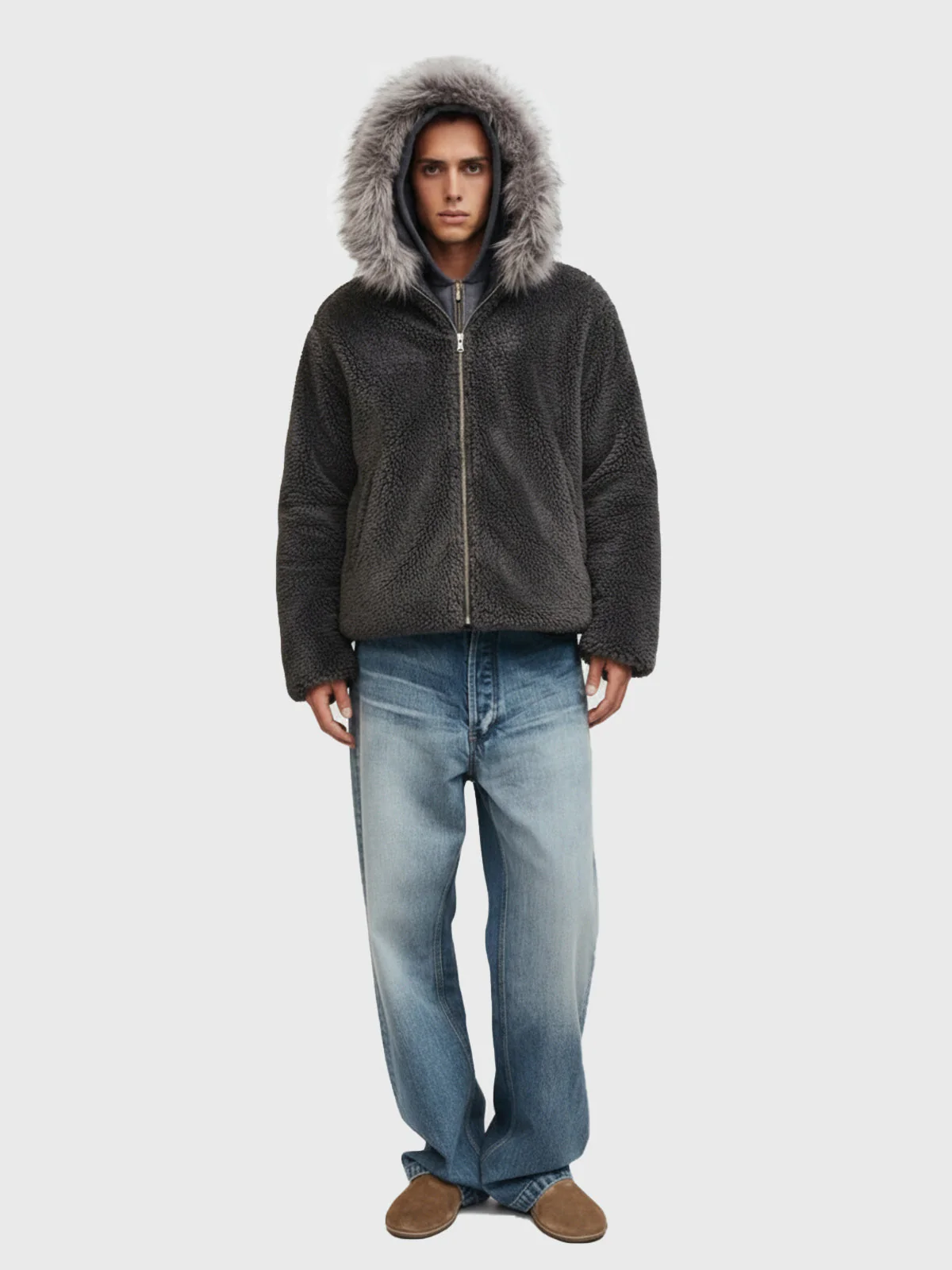 Thesupermade Fur Hooded Quilted Sherpa Jacket - 2304 - Image 4