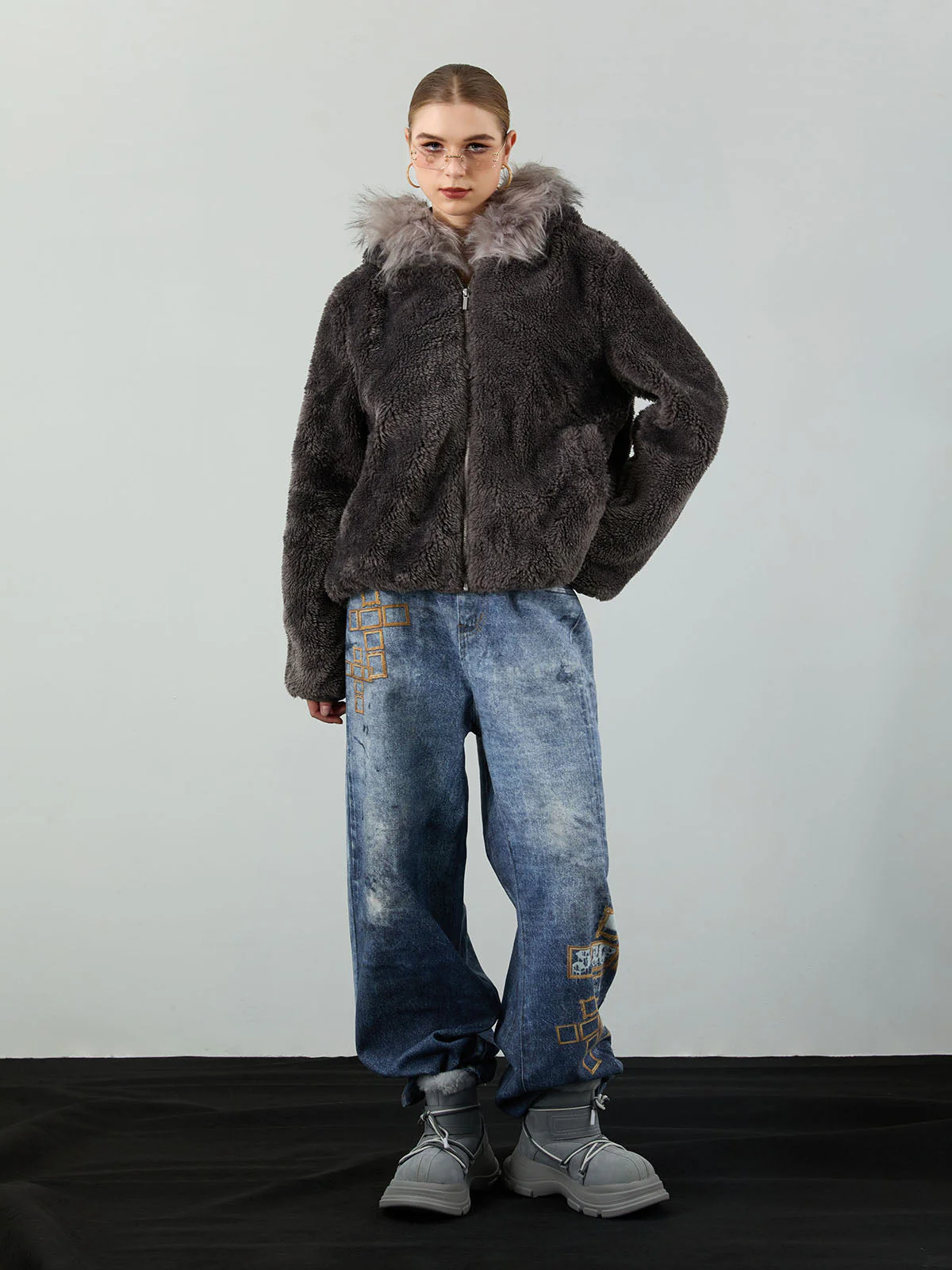 Thesupermade Fur Hooded Quilted Sherpa Jacket - 2304 - Image 8