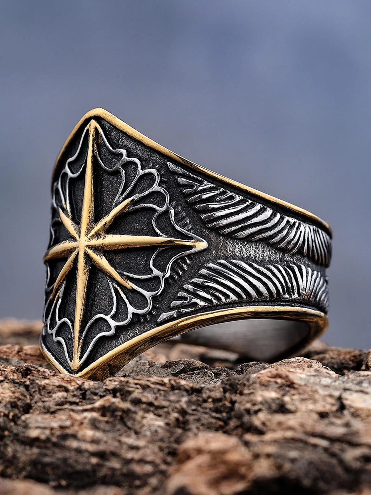 Star Engrave Steel Ring - Image 6