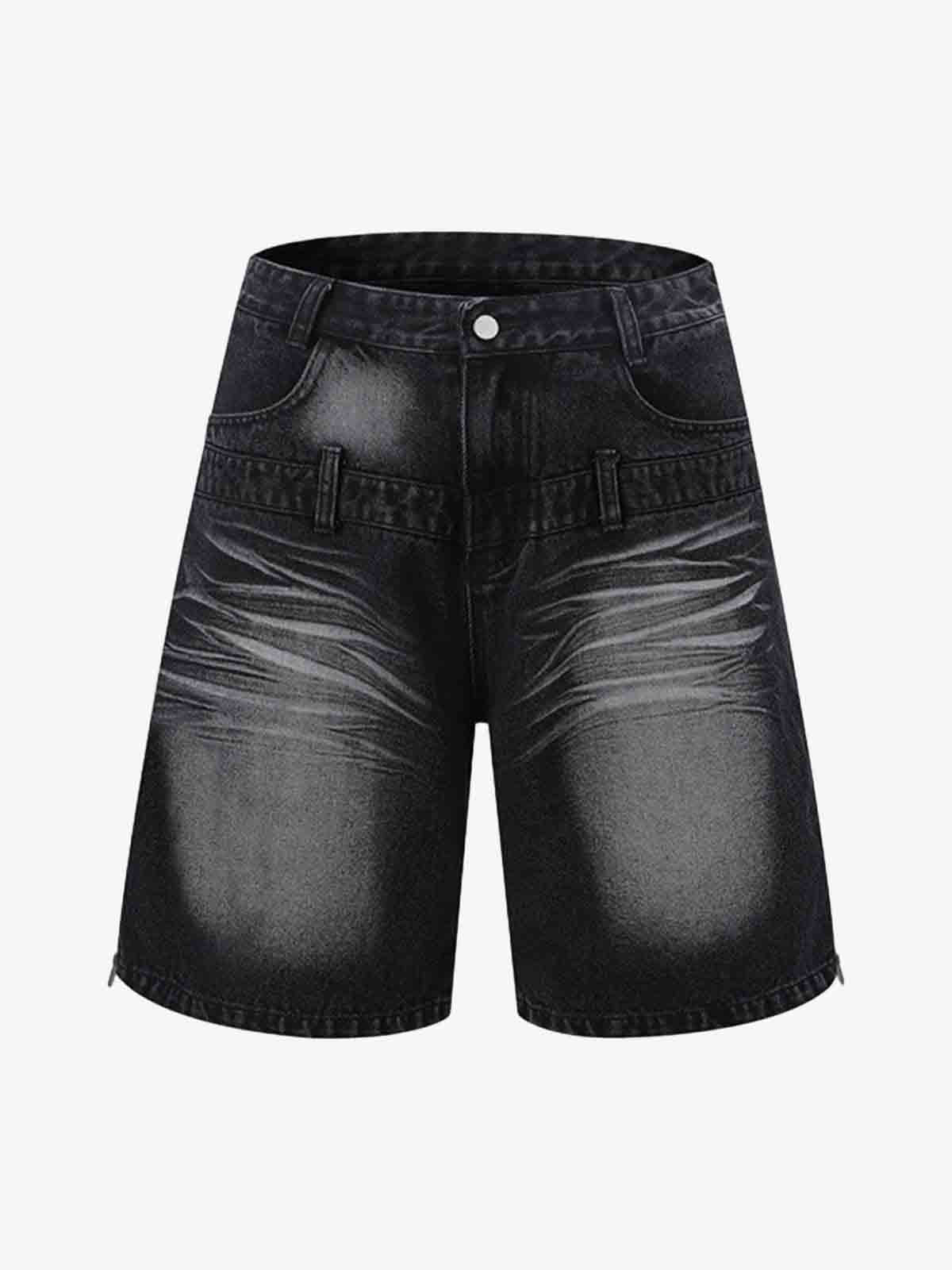 Thesupermade Old Washed Double Waistband Design Denim Jorts - Image 2