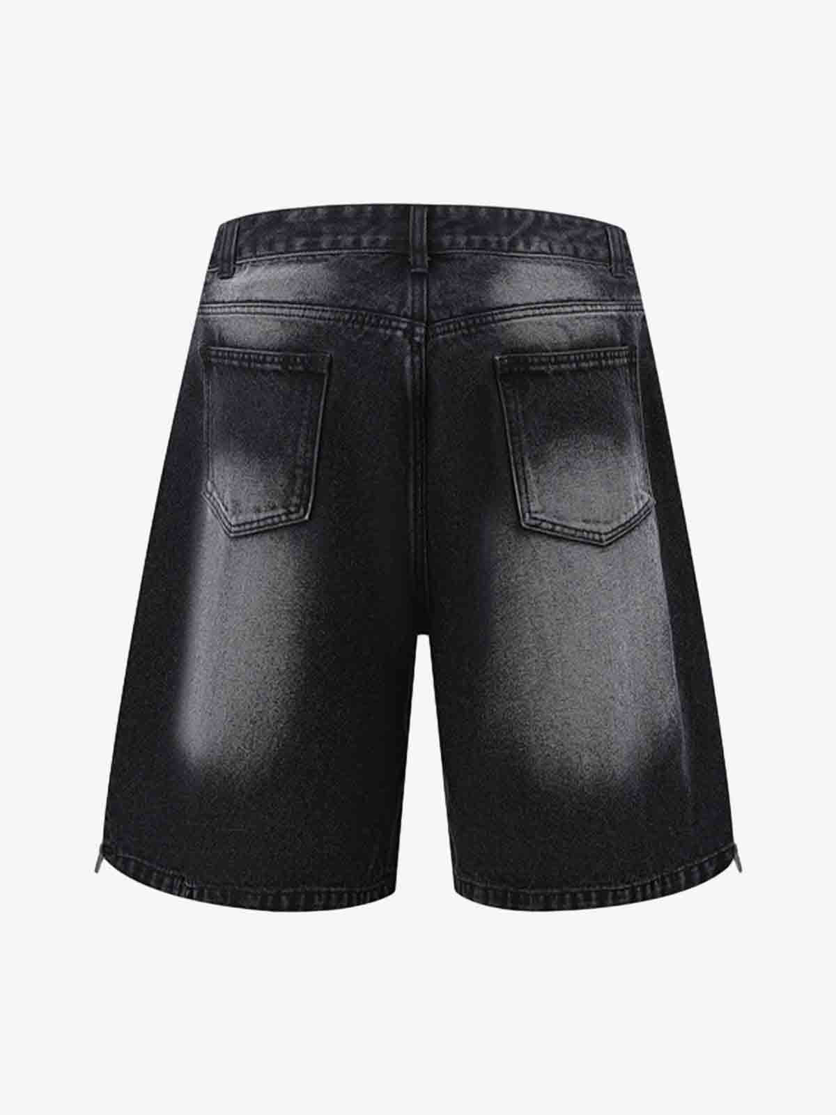 Thesupermade Old Washed Double Waistband Design Denim Jorts - Image 4