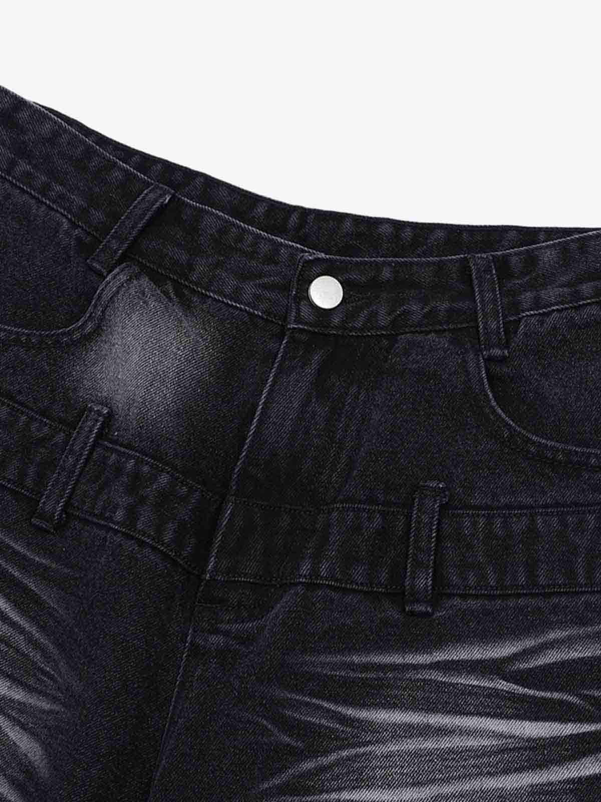 Thesupermade Old Washed Double Waistband Design Denim Jorts - Image 5