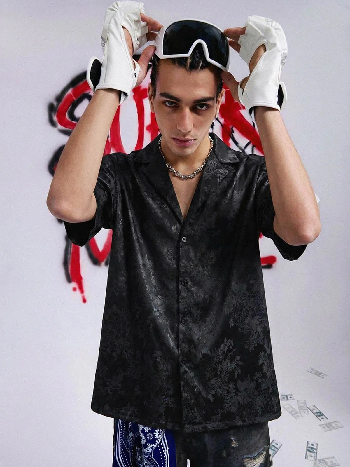 Thesupermade Leaves Pattern  Black Vintage Shirts - Image 2
