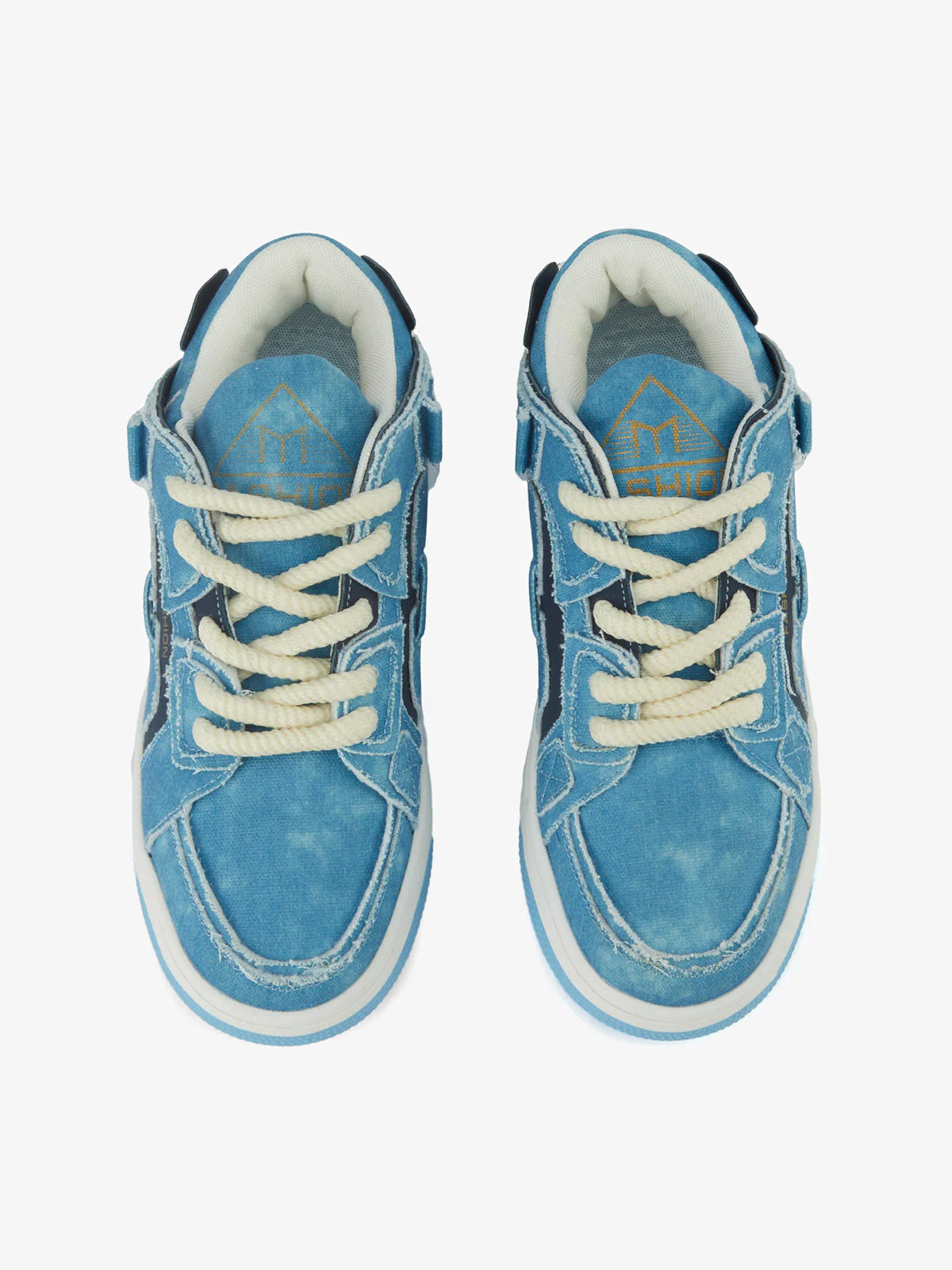 Shredded Denim Patchwork Sneakers - Image 7