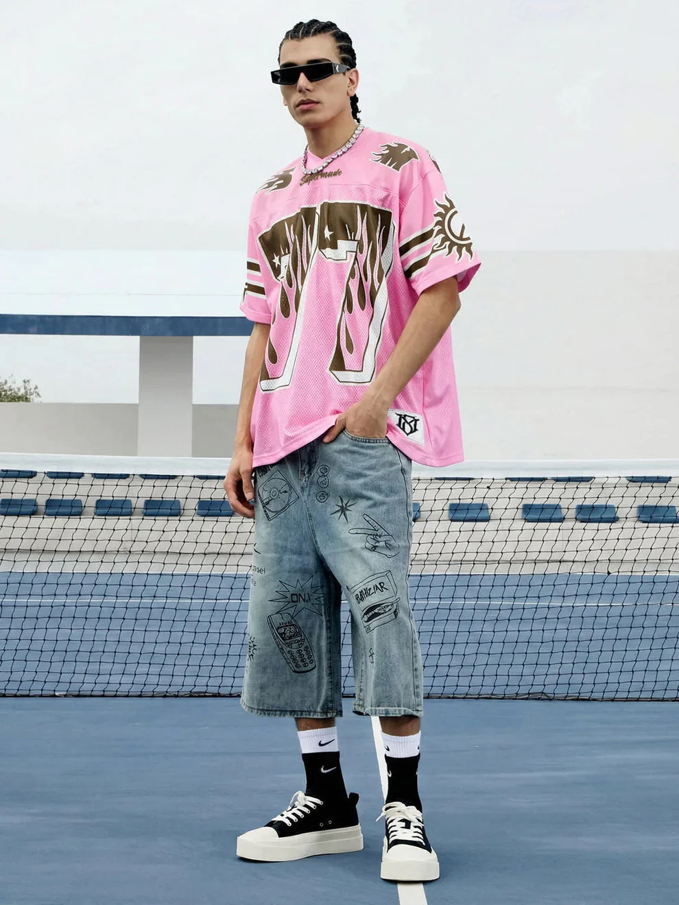 Pink Flame Print Jersey T-shirt - 2390 - Image 5