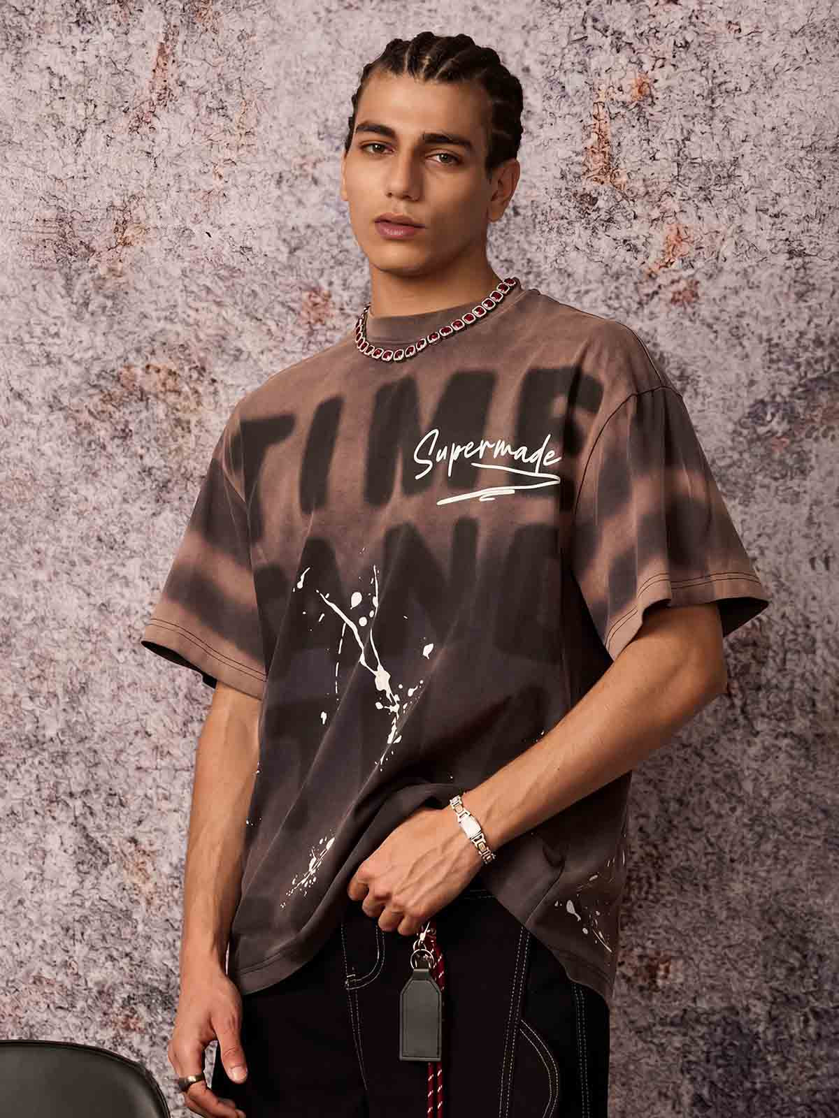 Ink Splash Letter Print T-shirt - 2414 - Image 4