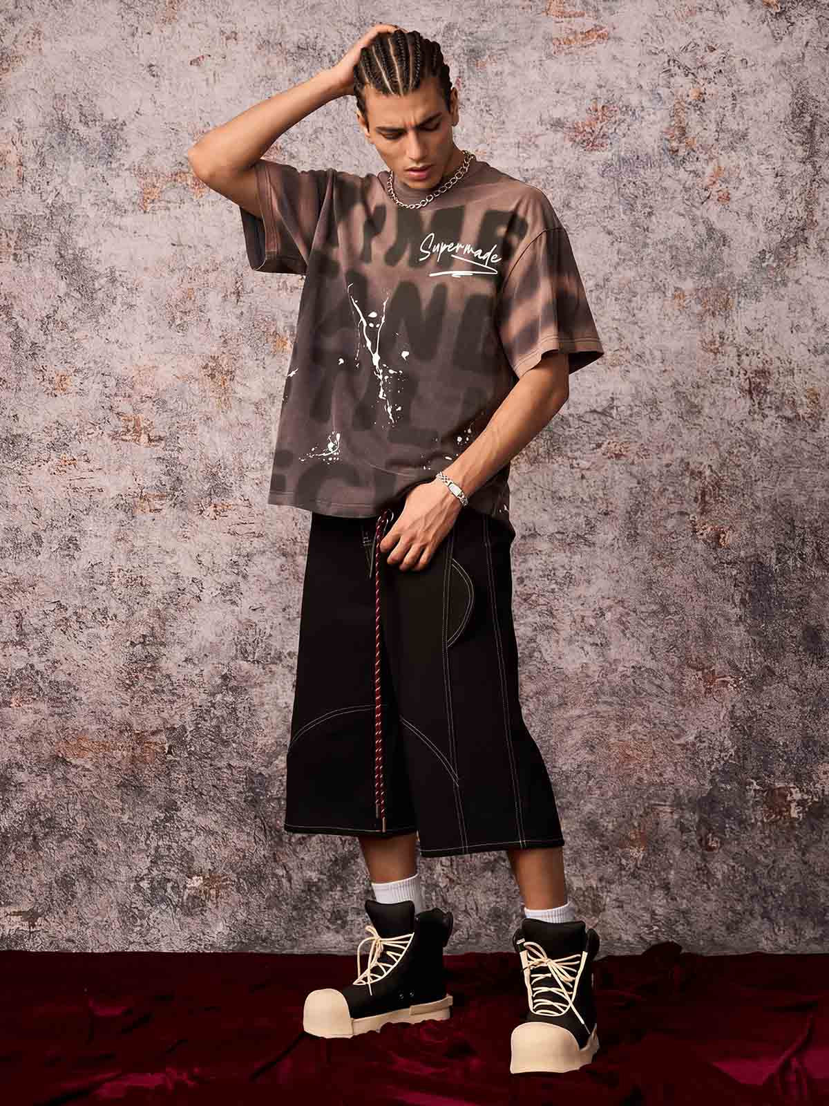 Ink Splash Letter Print T-shirt - 2414 - Image 5