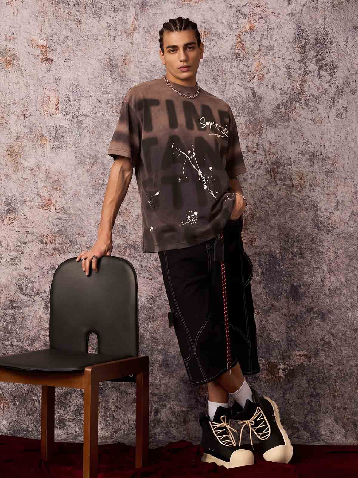 Ink Splash Letter Print T-shirt - 2414 - Image 7