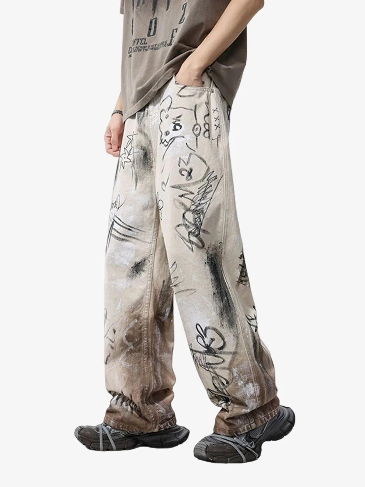 Distressed Washed Graffiti Baggy Jeans - Image 2
