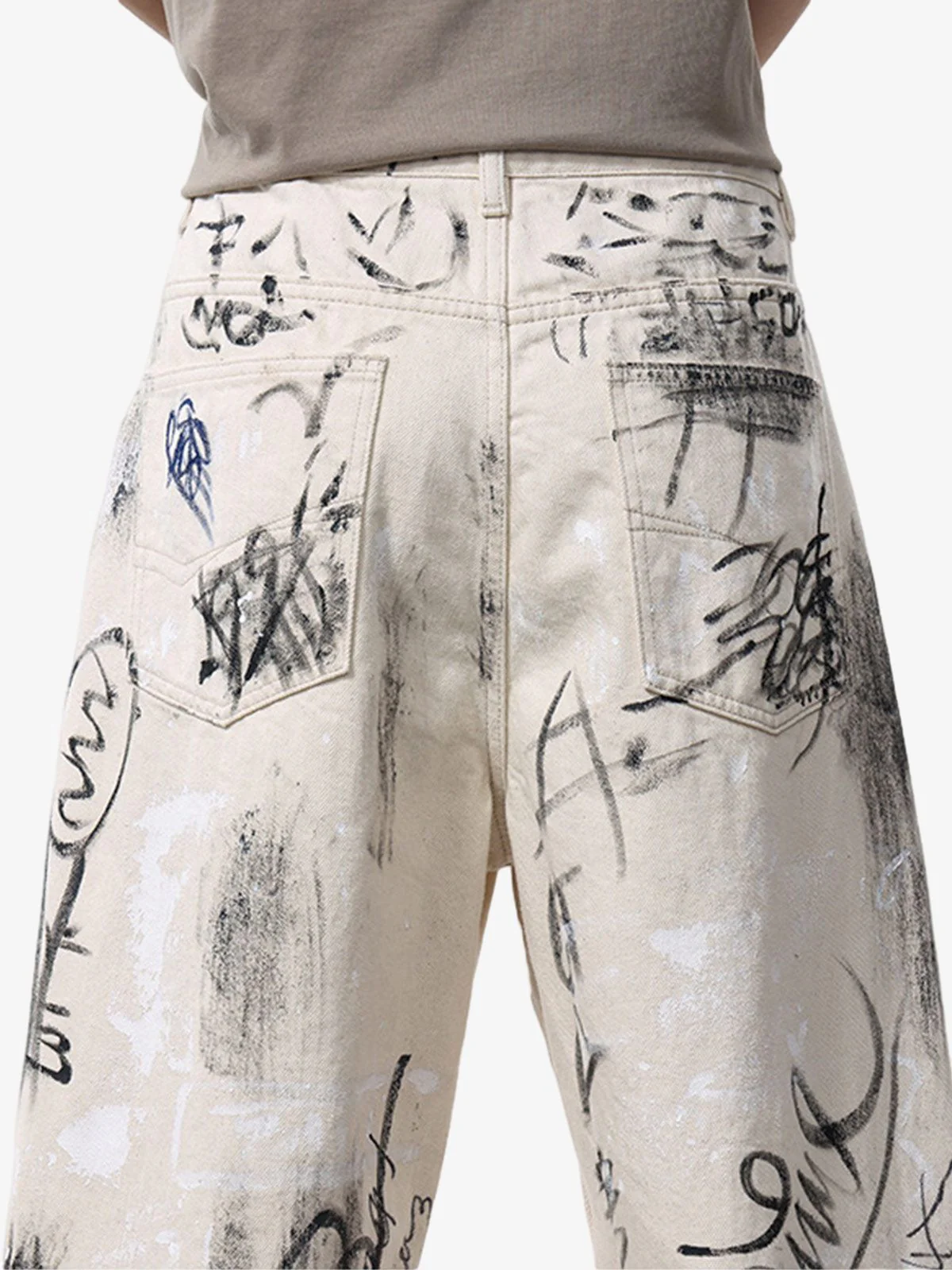 Distressed Washed Graffiti Baggy Jeans - Image 3