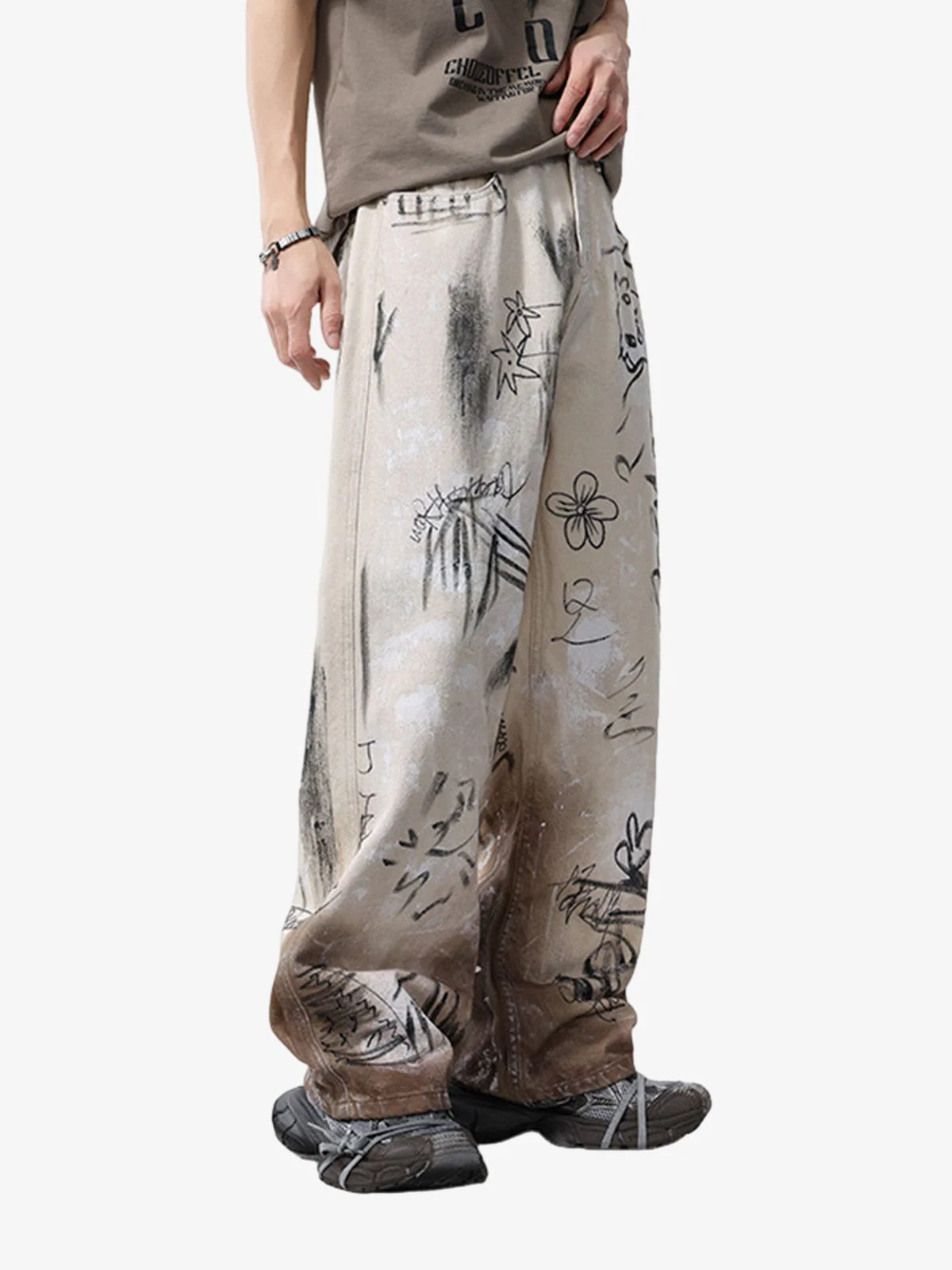 Distressed Washed Graffiti Baggy Jeans - Image 4