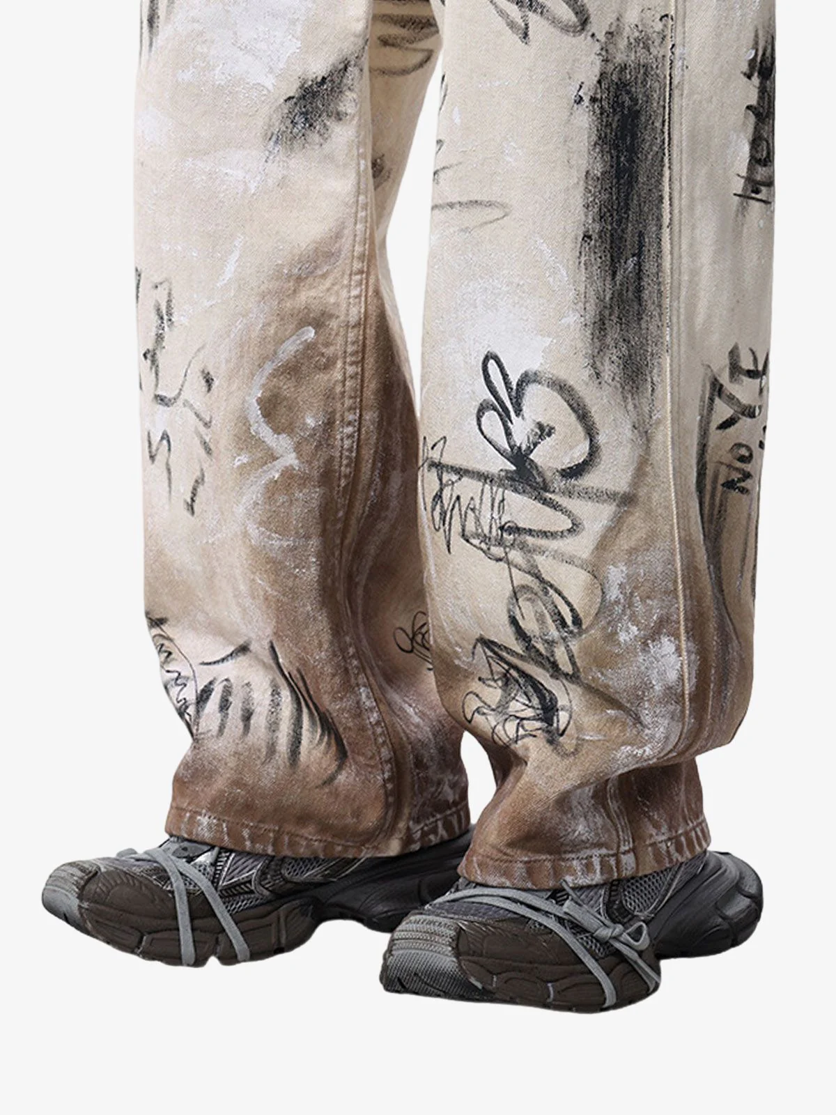 Distressed Washed Graffiti Baggy Jeans - Image 5