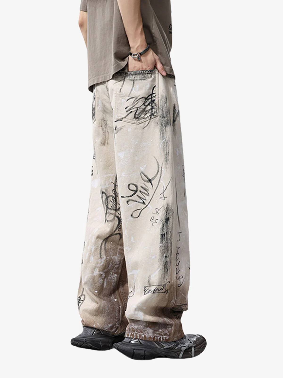 Distressed Washed Graffiti Baggy Jeans - Image 7